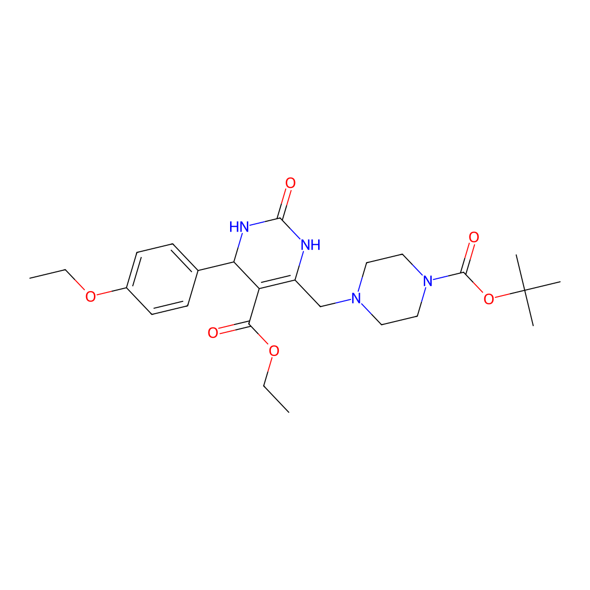 Ethyl 6-((4-(tert-butoxycarbonyl)piperazin-1-yl)methyl)-4-(4-ethoxyphenyl)-2-oxo-1,2,3,4-tetrahydropyrimidine-5-carboxylate molecular structure, CAS 1252894-91-9
