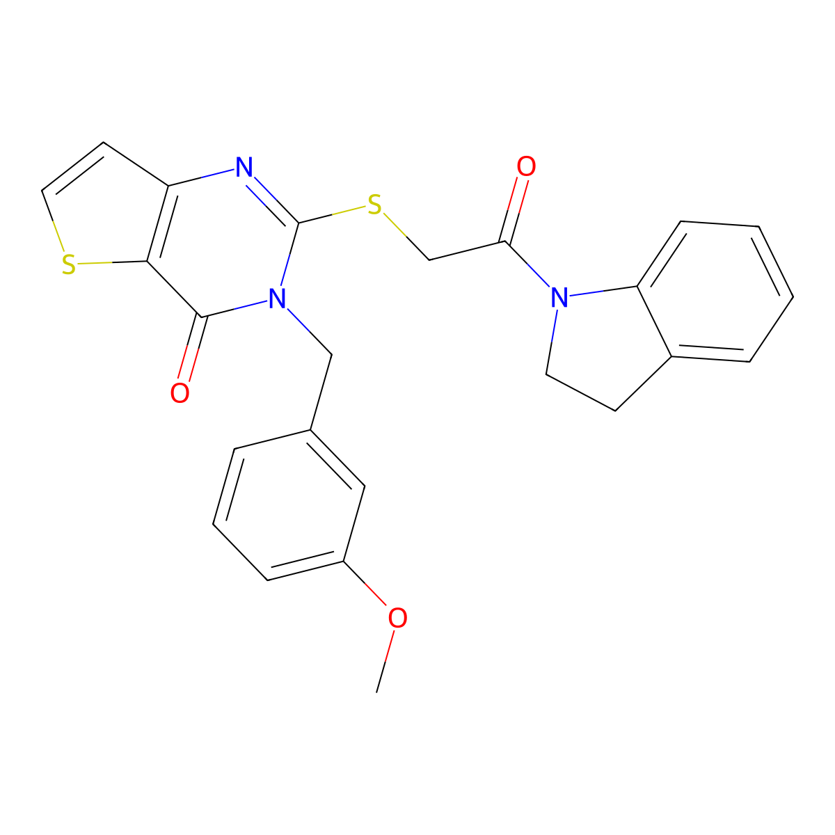 2-{[2-(2,3-dihydro-1H-indol-1-yl)-2-oxoethyl]sulfanyl}-3-(3-methoxybenzyl)thieno[3,2-d]pyrimidin-4(3H)-one molecular structure, CAS 1252895-01-4