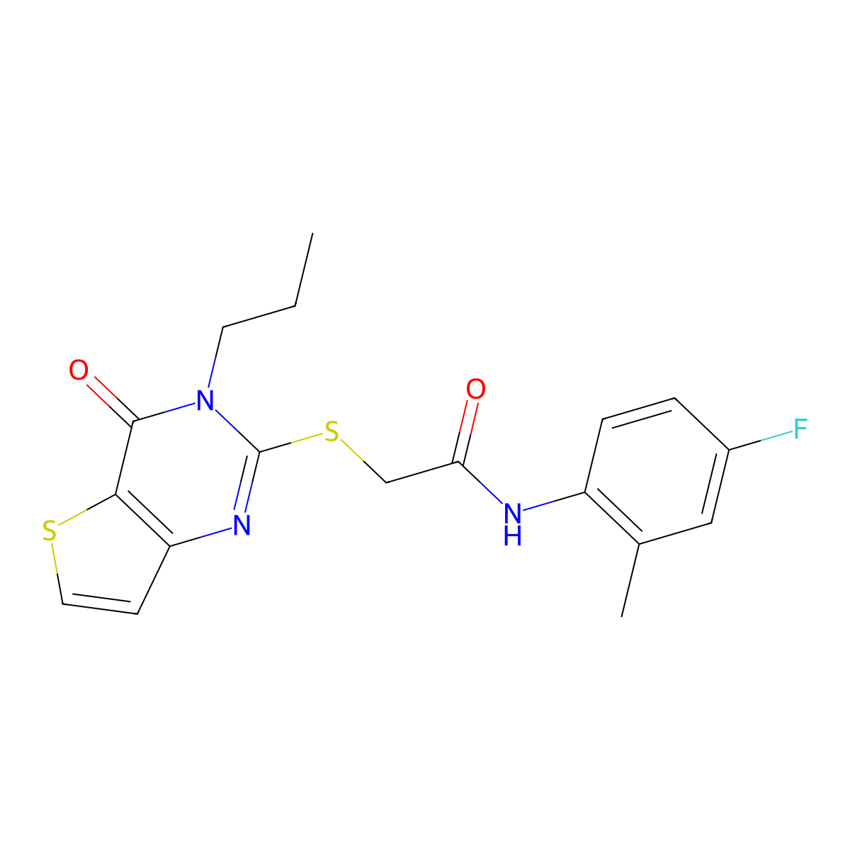 N-(4-fluoro-2-methylphenyl)-2-({4-oxo-3-propyl-3H,4H-thieno[3,2-d]pyrimidin-2-yl}sulfanyl)acetamide molecular structure, CAS 1252895-07-0