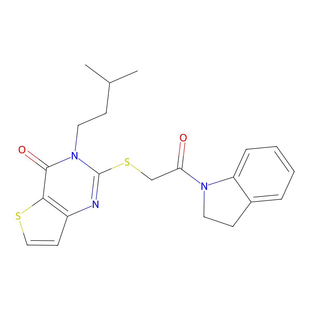 2-{[2-(2,3-dihydro-1H-indol-1-yl)-2-oxoethyl]sulfanyl}-3-(3-methylbutyl)thieno[3,2-d]pyrimidin-4(3H)-one molecular structure, CAS 1252896-04-0