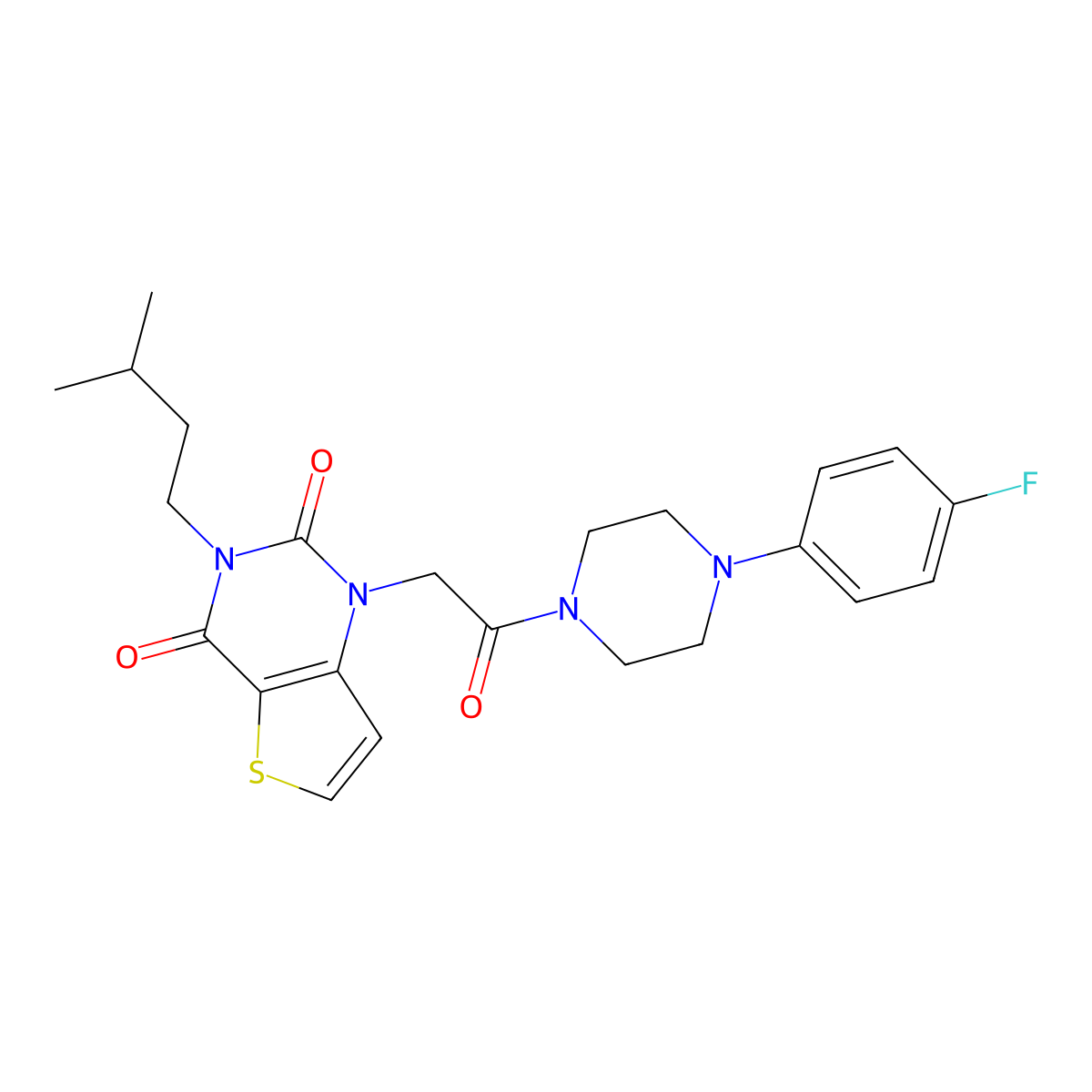 1-{2-[4-(4-fluorophenyl)piperazin-1-yl]-2-oxoethyl}-3-(3-methylbutyl)-1H,2H,3H,4H-thieno[3,2-d]pyrimidine-2,4-dione molecular structure, CAS 1252896-25-5