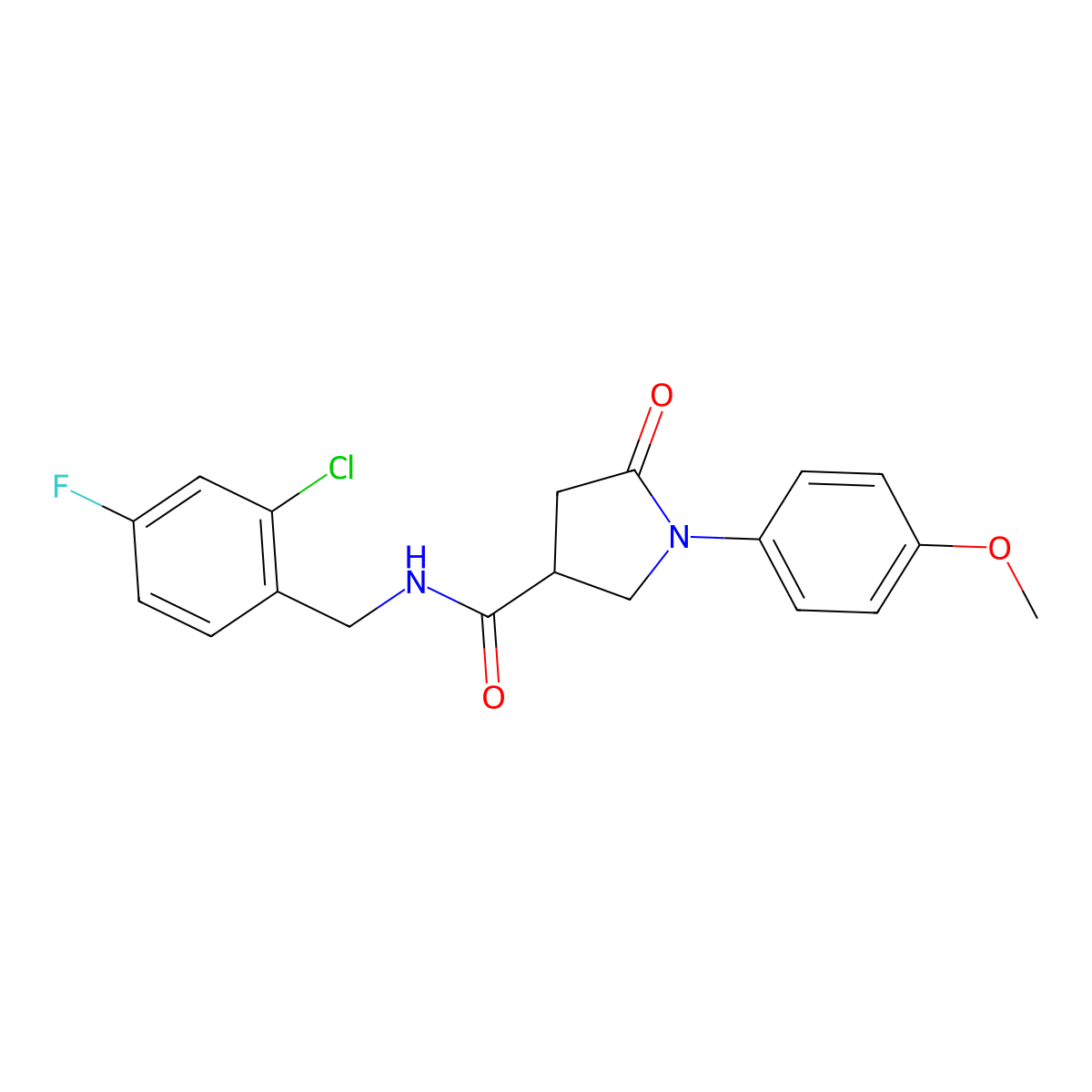 N-[(2-chloro-4-fluorophenyl)methyl]-1-(4-methoxyphenyl)-5-oxopyrrolidine-3-carboxamide molecular structure, CAS 1252896-51-7