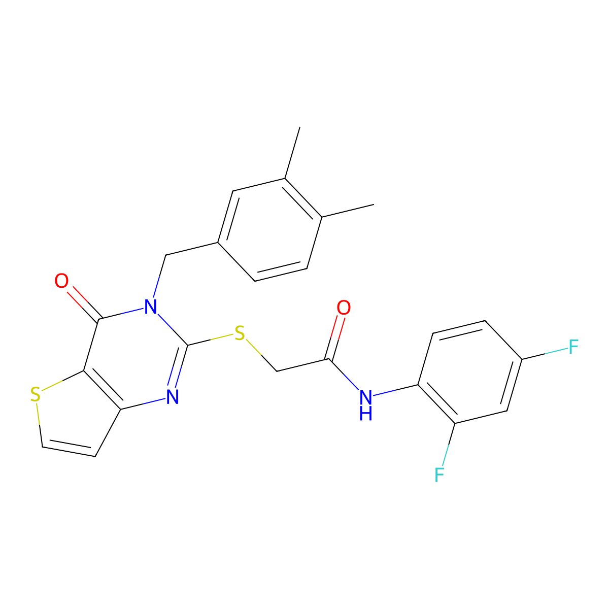N-(2,4-difluorophenyl)-2-{[3-(3,4-dimethylbenzyl)-4-oxo-3,4-dihydrothieno[3,2-d]pyrimidin-2-yl]sulfanyl}acetamide molecular structure, CAS 1252897-13-4