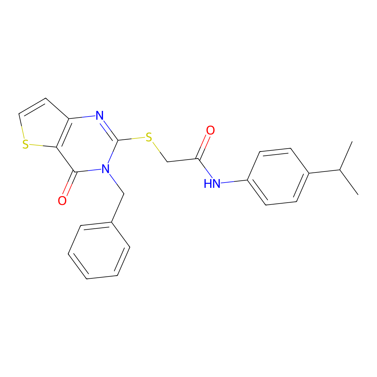 2-({3-benzyl-4-oxo-3H,4H-thieno[3,2-d]pyrimidin-2-yl}sulfanyl)-N-[4-(propan-2-yl)phenyl]acetamide molecular structure, CAS 1252898-04-6