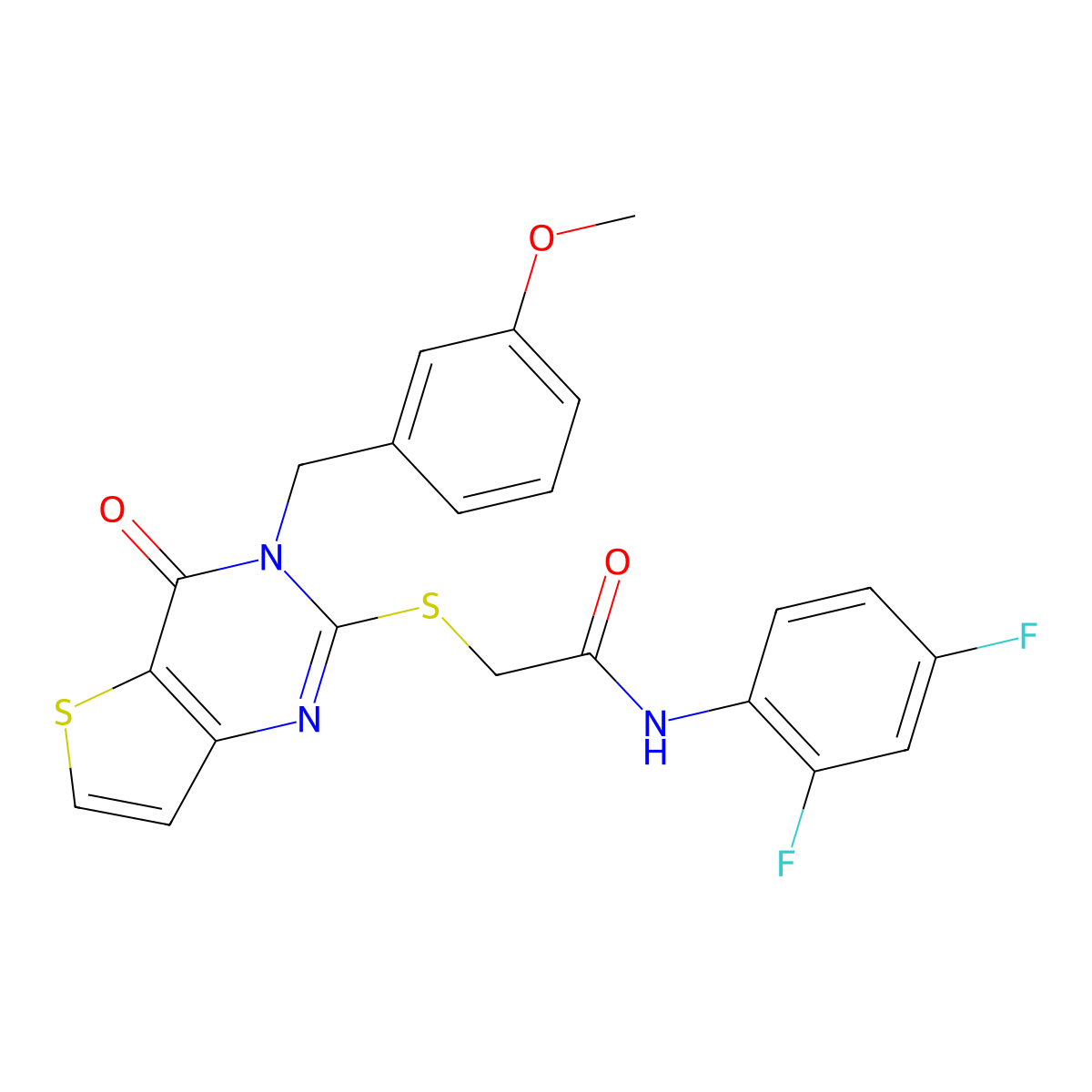 N-(2,4-difluorophenyl)-2-{[3-(3-methoxybenzyl)-4-oxo-3,4-dihydrothieno[3,2-d]pyrimidin-2-yl]sulfanyl}acetamide molecular structure, CAS 1252899-16-3