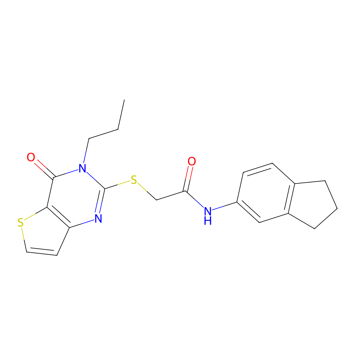 N-(2,3-dihydro-1H-inden-5-yl)-2-({4-oxo-3-propyl-3H,4H-thieno[3,2-d]pyrimidin-2-yl}sulfanyl)acetamide molecular structure, CAS 1252901-99-7