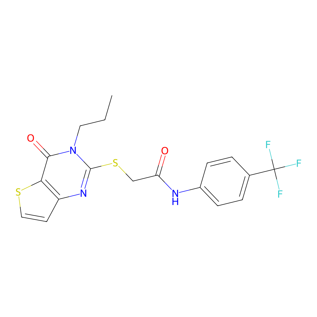 2-({4-oxo-3-propyl-3H,4H-thieno[3,2-d]pyrimidin-2-yl}sulfanyl)-N-[4-(trifluoromethyl)phenyl]acetamide molecular structure, CAS 1252902-39-8