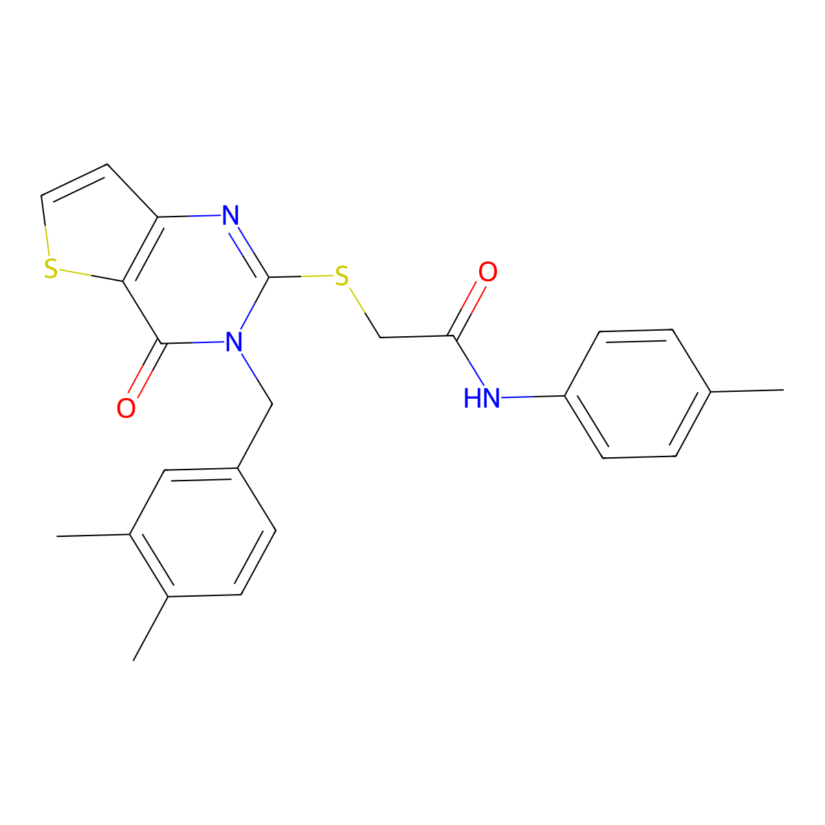 2-{[3-(3,4-dimethylbenzyl)-4-oxo-3,4-dihydrothieno[3,2-d]pyrimidin-2-yl]sulfanyl}-N-(4-methylphenyl)acetamide molecular structure, CAS 1252902-97-8
