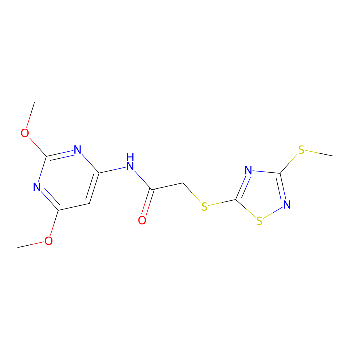 N-(2,6-dimethoxypyrimidin-4-yl)-2-{[3-(methylsulfanyl)-1,2,4-thiadiazol-5-yl]sulfanyl}acetamide molecular structure, CAS 1252903-58-4