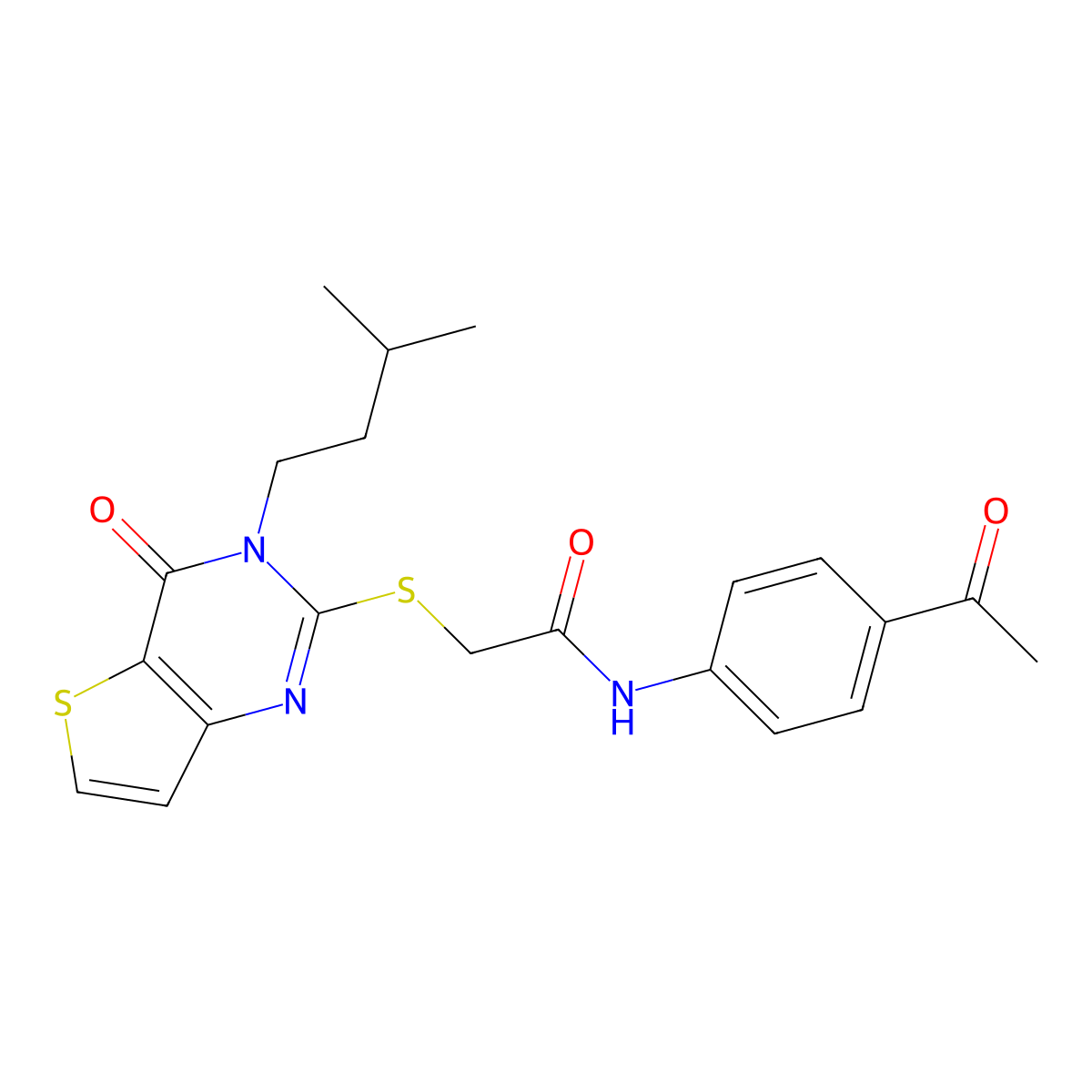 N-(4-acetylphenyl)-2-{[3-(3-methylbutyl)-4-oxo-3,4-dihydrothieno[3,2-d]pyrimidin-2-yl]sulfanyl}acetamide molecular structure, CAS 1252903-76-6