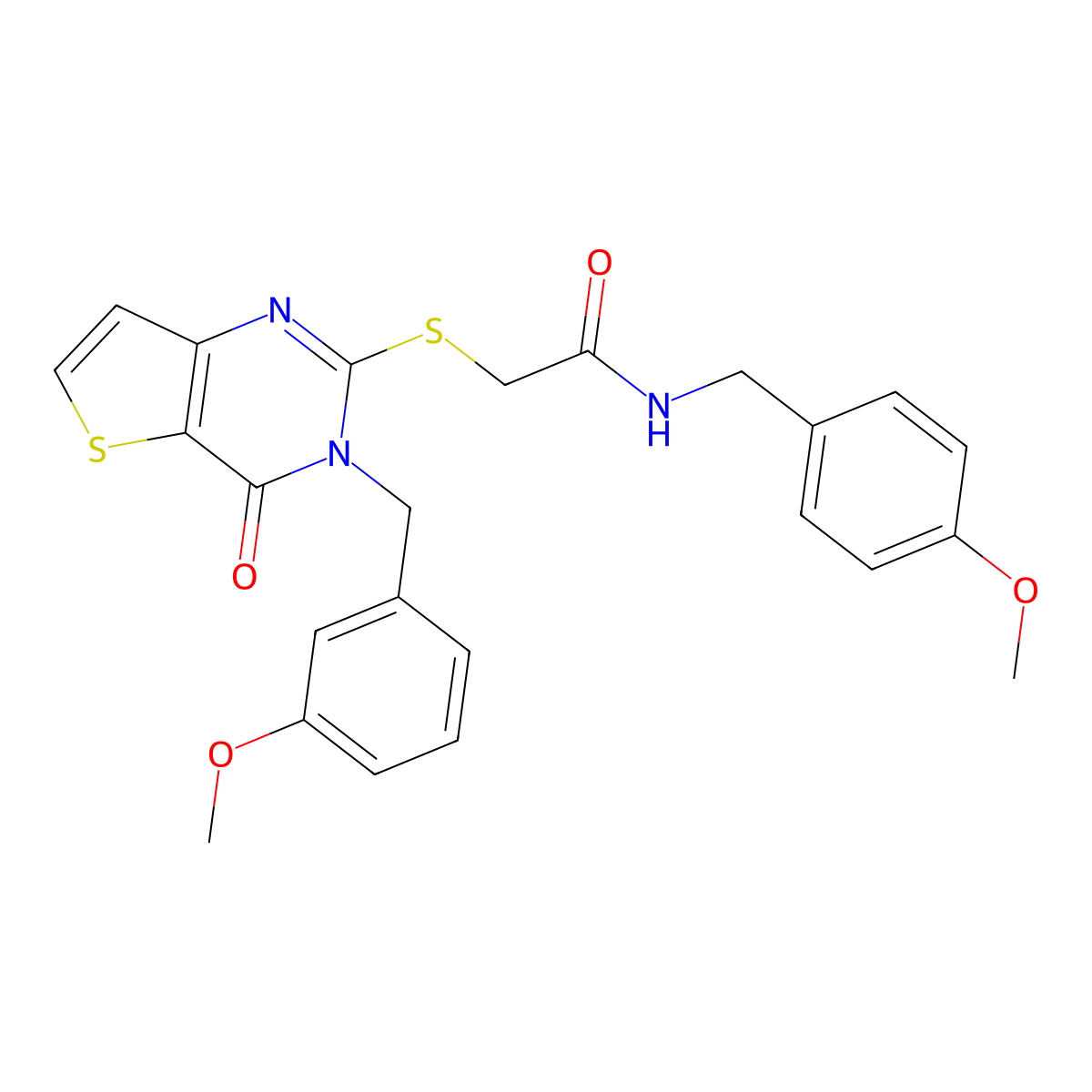 N-(4-methoxybenzyl)-2-{[3-(3-methoxybenzyl)-4-oxo-3,4-dihydrothieno[3,2-d]pyrimidin-2-yl]sulfanyl}acetamide molecular structure, CAS 1252903-89-1