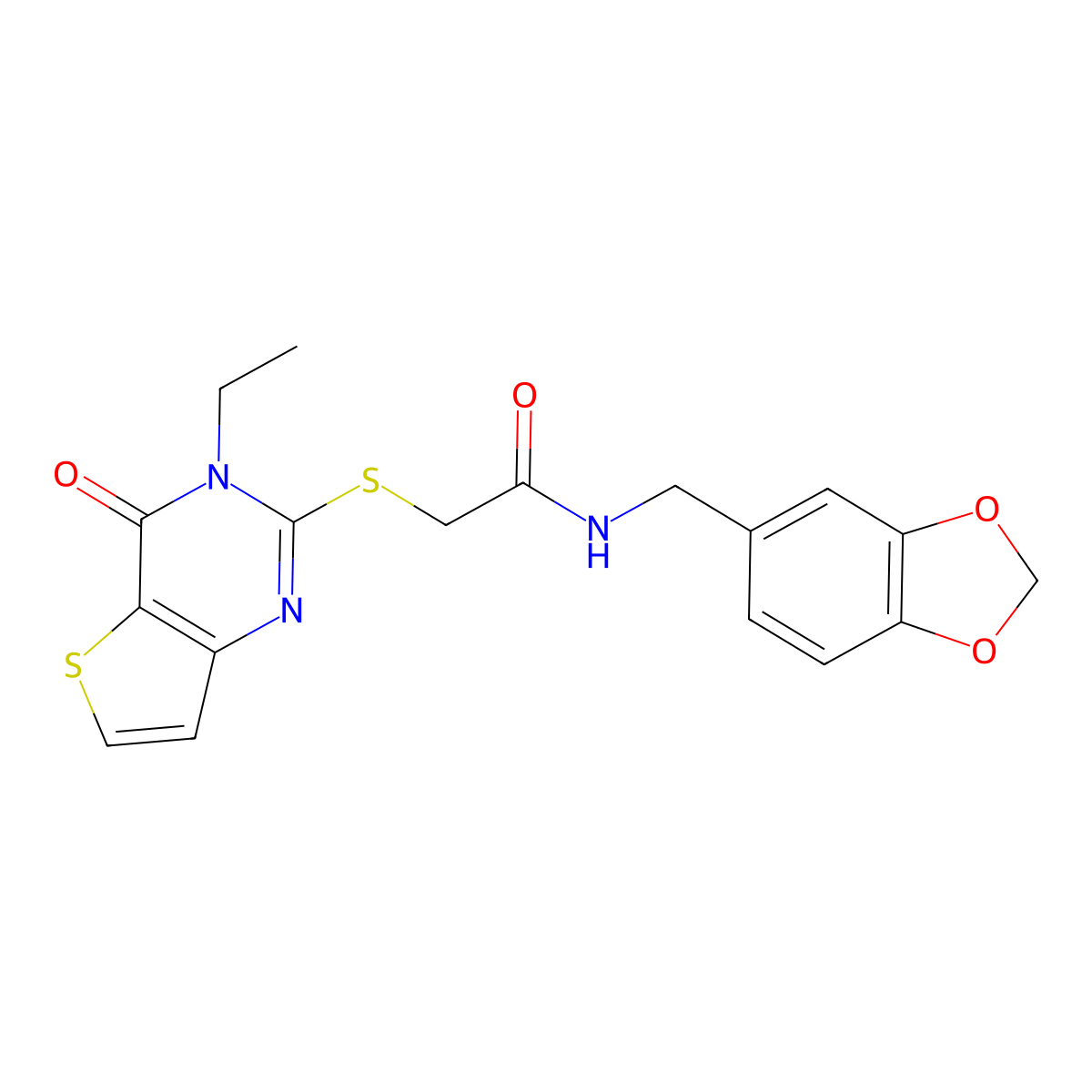 N-[(2H-1,3-benzodioxol-5-yl)methyl]-2-({3-ethyl-4-oxo-3H,4H-thieno[3,2-d]pyrimidin-2-yl}sulfanyl)acetamide molecular structure, CAS 1252904-15-6