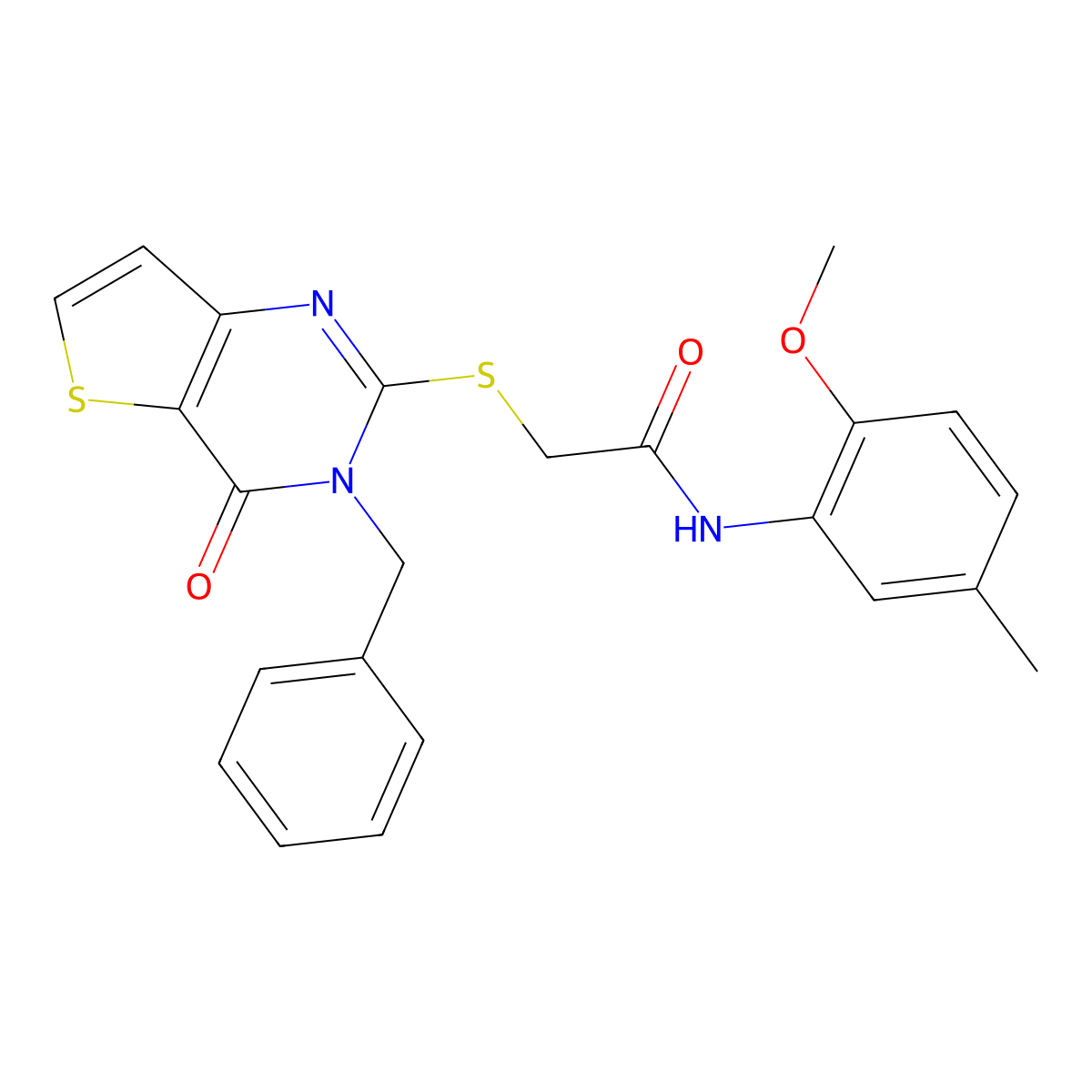 2-({3-benzyl-4-oxo-3H,4H-thieno[3,2-d]pyrimidin-2-yl}sulfanyl)-N-(2-methoxy-5-methylphenyl)acetamide molecular structure, CAS 1252904-22-5