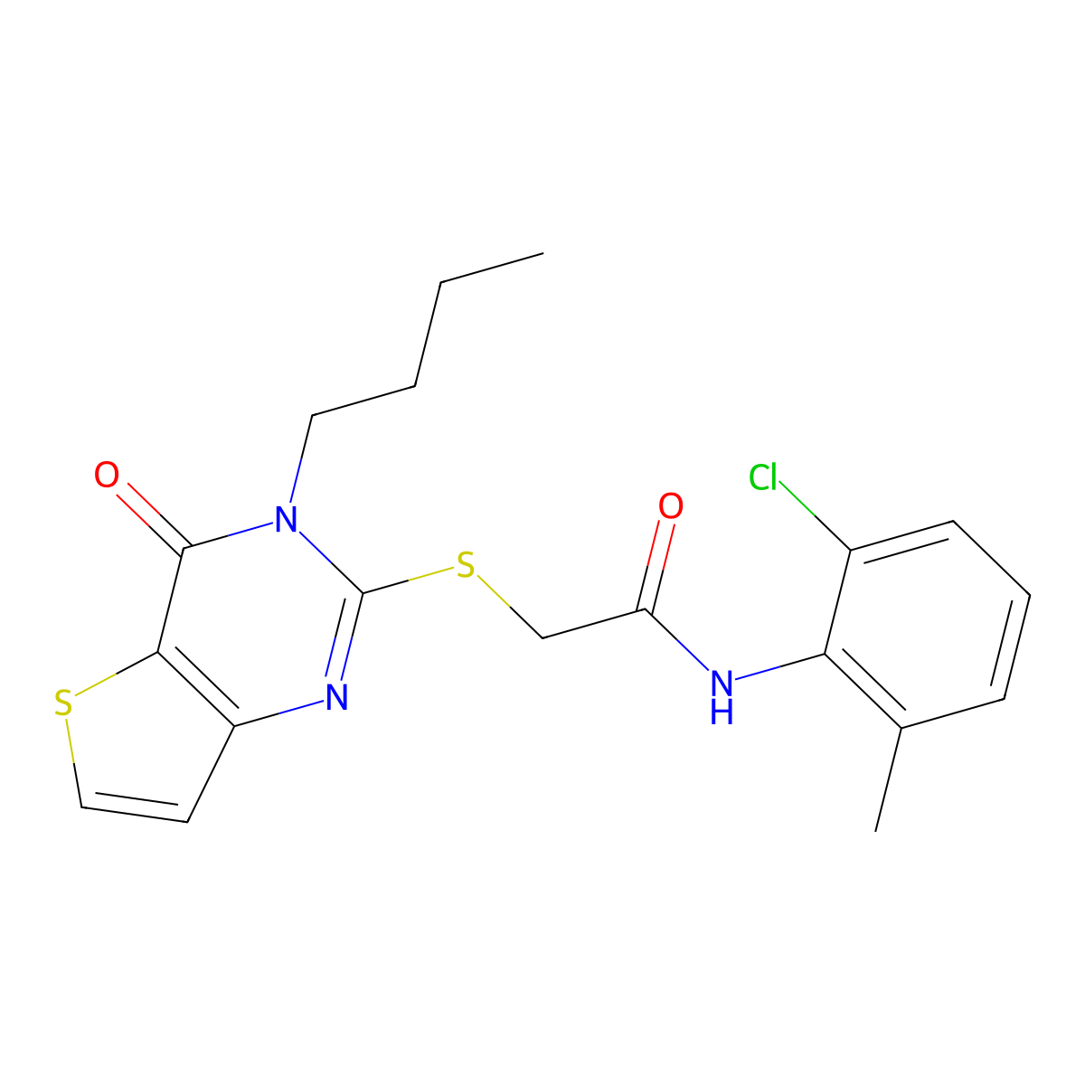 2-({3-butyl-4-oxo-3H,4H-thieno[3,2-d]pyrimidin-2-yl}sulfanyl)-N-(2-chloro-6-methylphenyl)acetamide molecular structure, CAS 1252904-24-7