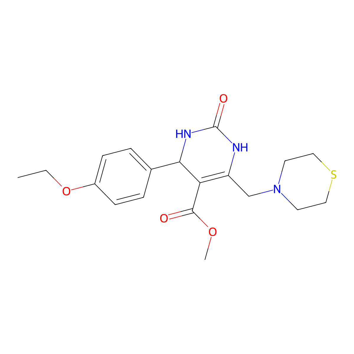 Methyl 4-(4-ethoxyphenyl)-2-oxo-6-(thiomorpholin-4-ylmethyl)-1,2,3,4-tetrahydropyrimidine-5-carboxylate molecular structure, CAS 1252904-37-2