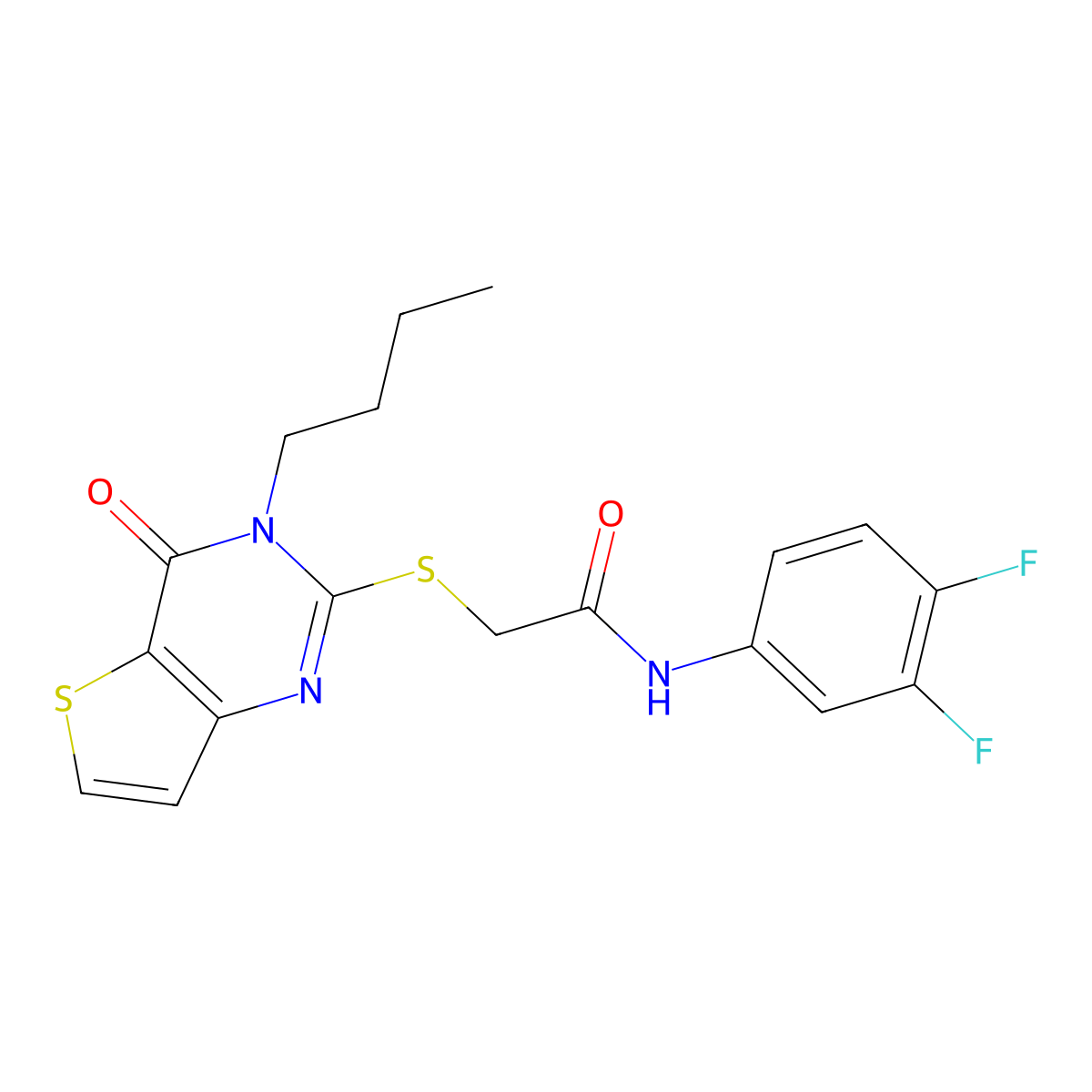 2-({3-butyl-4-oxo-3H,4H-thieno[3,2-d]pyrimidin-2-yl}sulfanyl)-N-(3,4-difluorophenyl)acetamide molecular structure, CAS 1252904-46-3