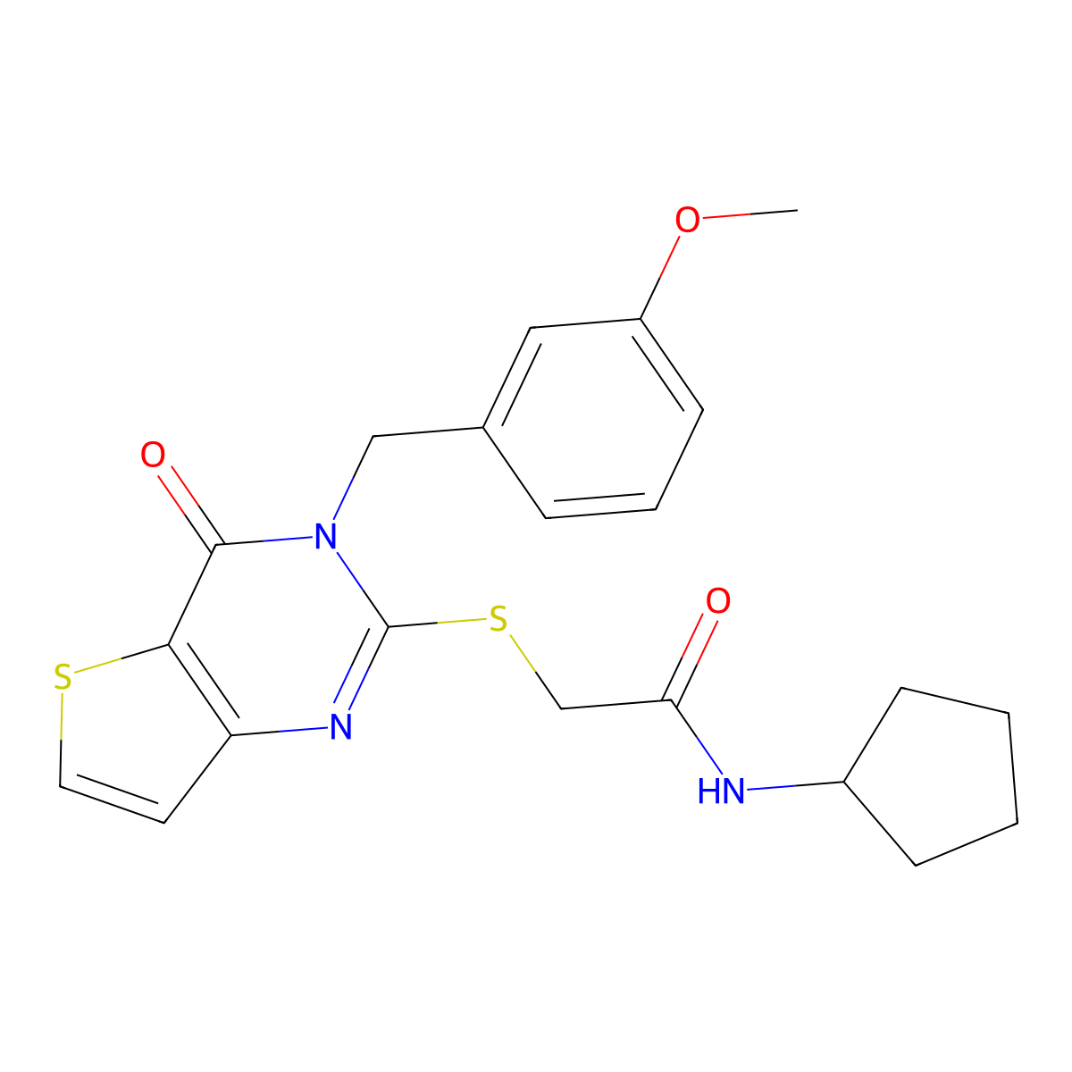N-cyclopentyl-2-{[3-(3-methoxybenzyl)-4-oxo-3,4-dihydrothieno[3,2-d]pyrimidin-2-yl]sulfanyl}acetamide molecular structure, CAS 1252904-56-5