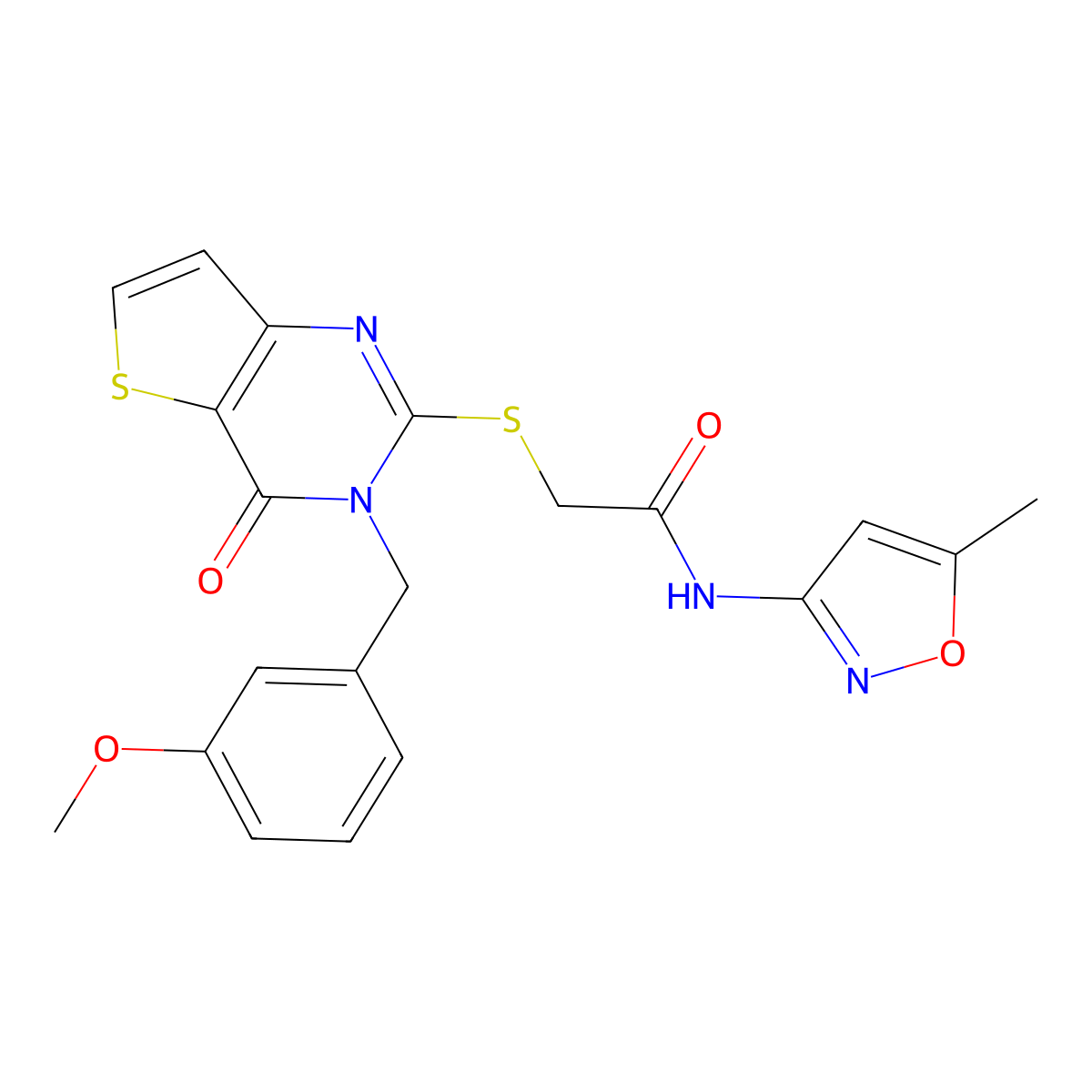 2-{[3-(3-methoxybenzyl)-4-oxo-3,4-dihydrothieno[3,2-d]pyrimidin-2-yl]sulfanyl}-N-(5-methyl-1,2-oxazol-3-yl)acetamide molecular structure, CAS 1252904-64-5