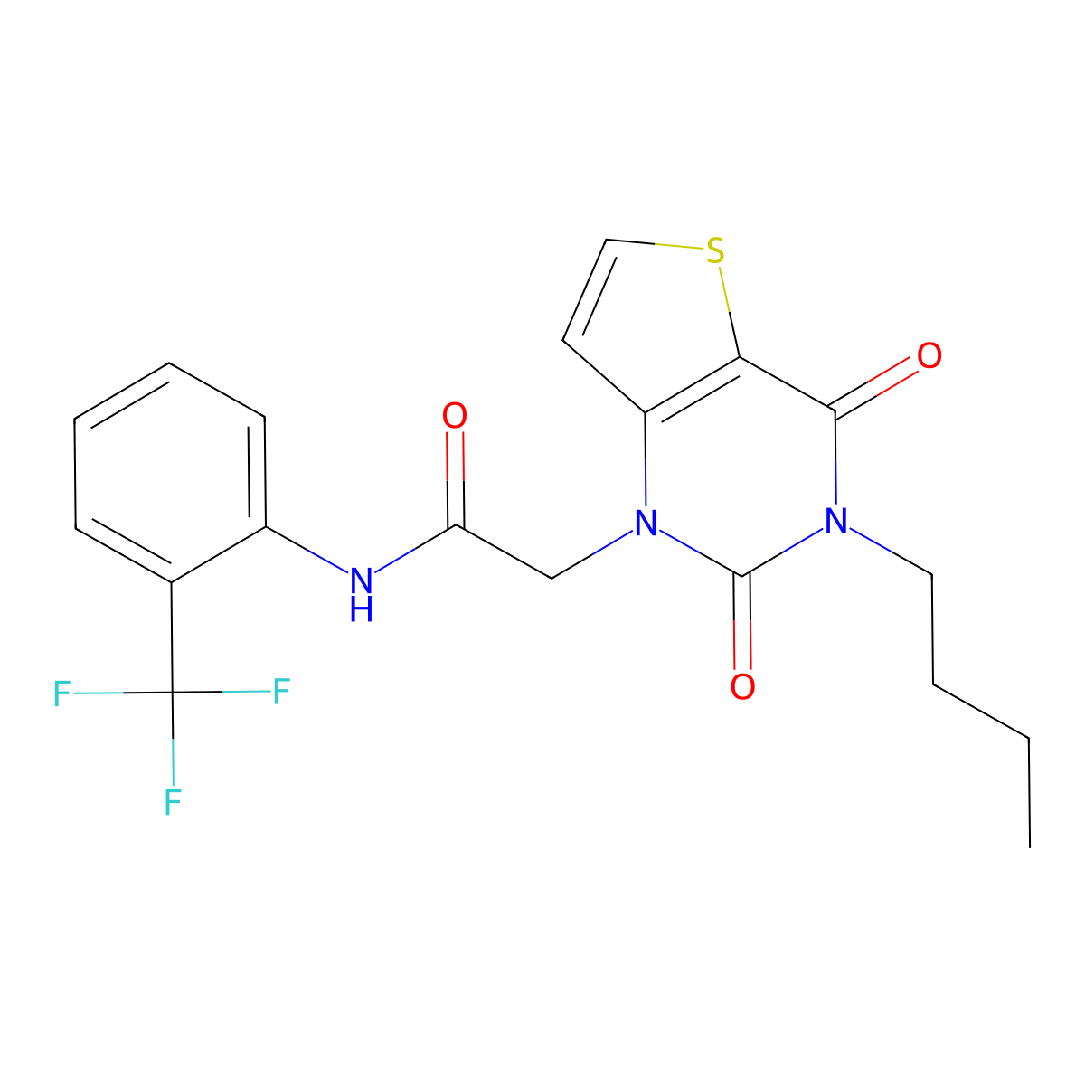 2-(3-butyl-2,4-dioxo-3,4-dihydrothieno[3,2-d]pyrimidin-1(2H)-yl)-N-(2-(trifluoromethyl)phenyl)acetamide molecular structure, CAS 1252905-56-8
