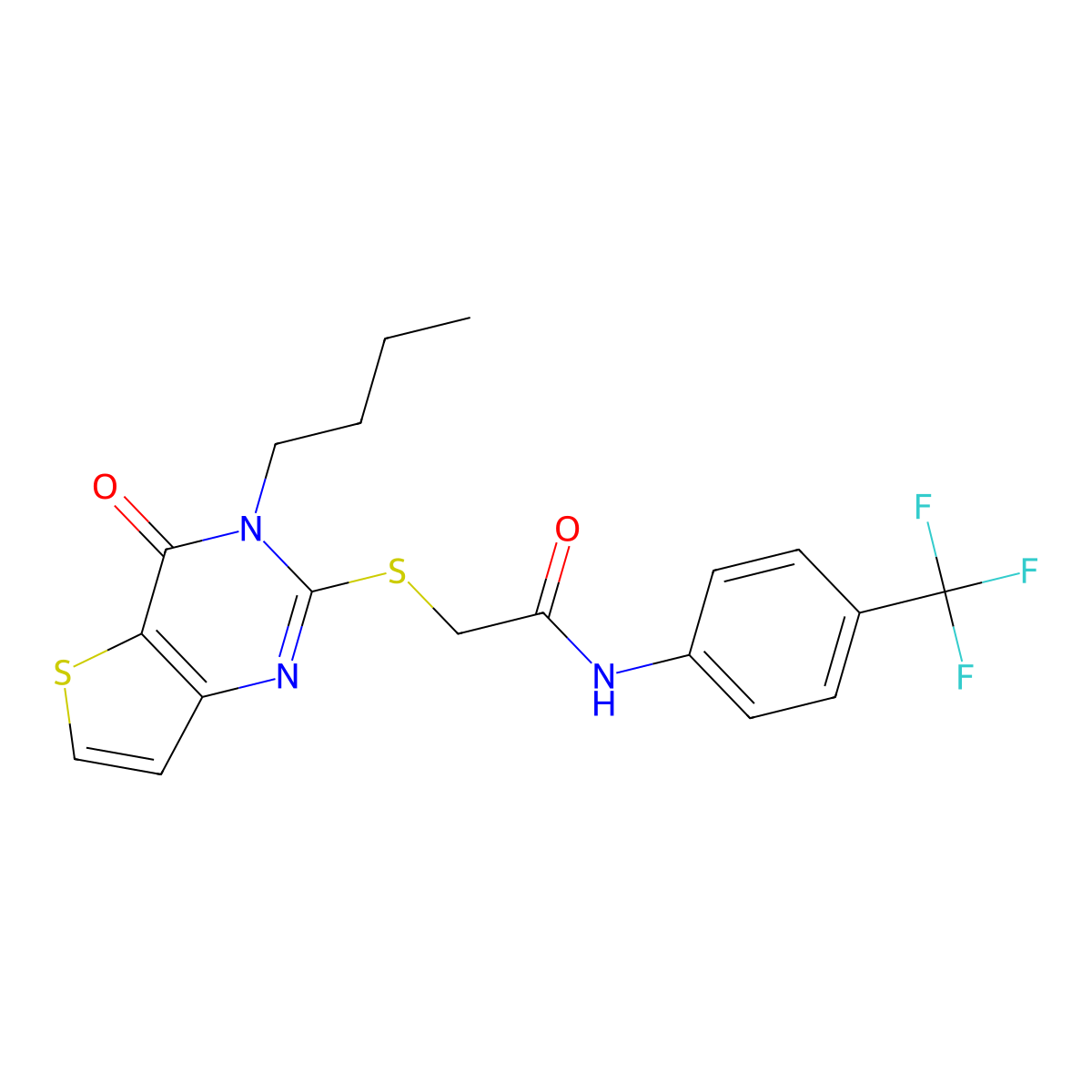 2-({3-butyl-4-oxo-3H,4H-thieno[3,2-d]pyrimidin-2-yl}sulfanyl)-N-[4-(trifluoromethyl)phenyl]acetamide molecular structure, CAS 1252905-73-9