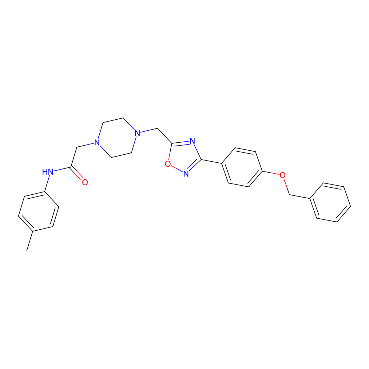 2-[4-({3-[4-(benzyloxy)phenyl]-1,2,4-oxadiazol-5-yl}methyl)piperazin-1-yl]-N-(4-methylphenyl)acetamide molecular structure, CAS 1252906-46-9
