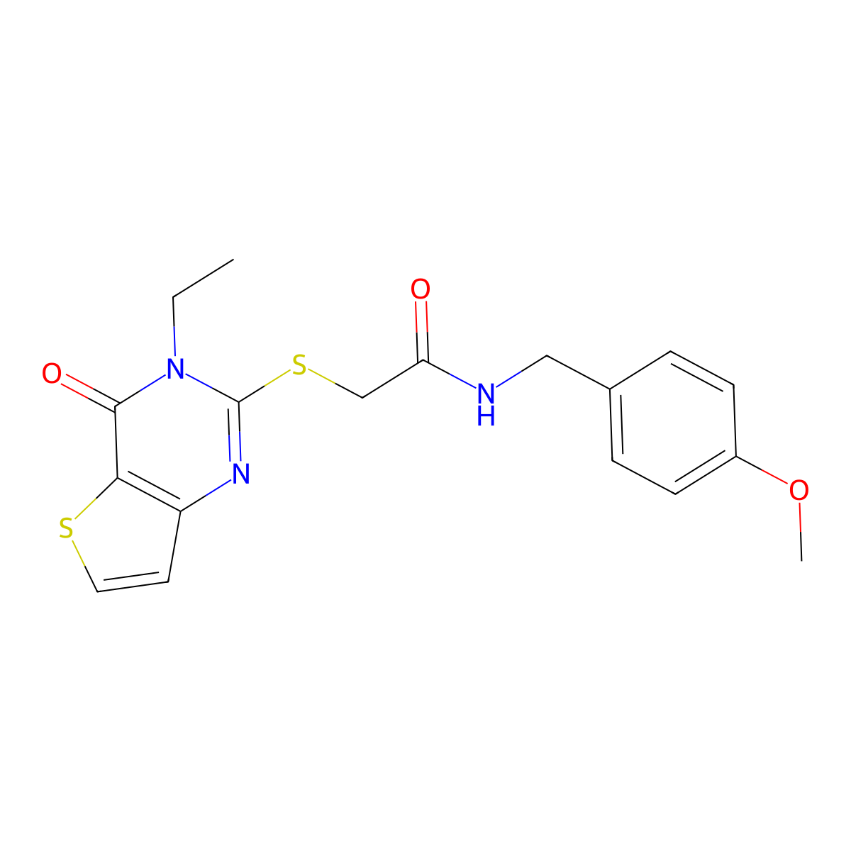 2-({3-ethyl-4-oxo-3H,4H-thieno[3,2-d]pyrimidin-2-yl}sulfanyl)-N-[(4-methoxyphenyl)methyl]acetamide molecular structure, CAS 1252906-54-9