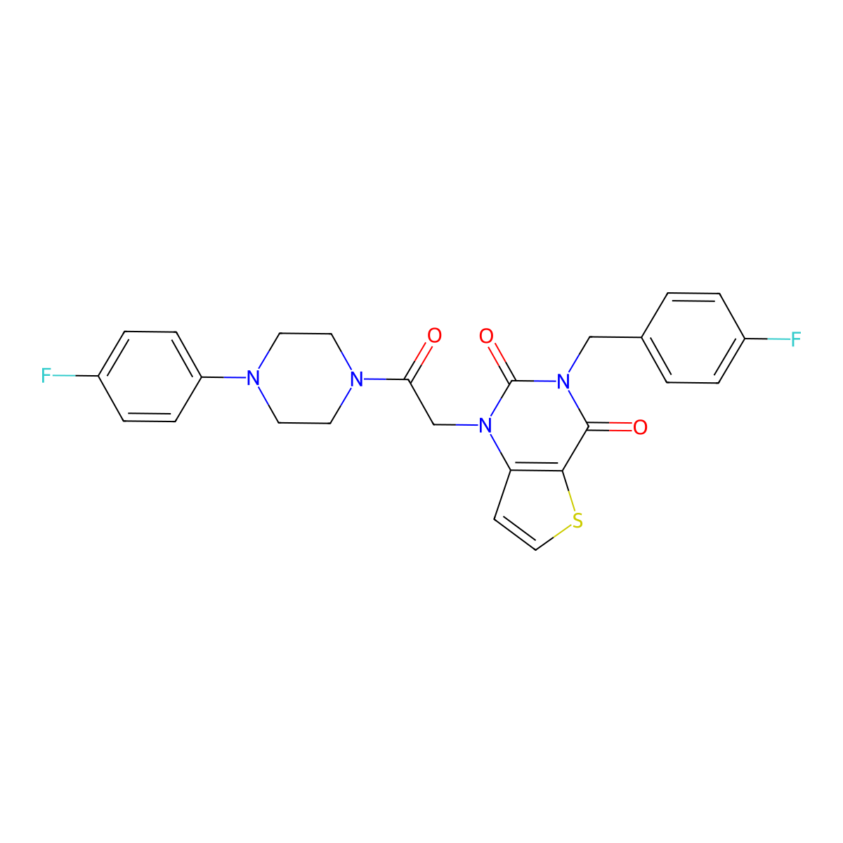 3-[(4-fluorophenyl)methyl]-1-{2-[4-(4-fluorophenyl)piperazin-1-yl]-2-oxoethyl}-1H,2H,3H,4H-thieno[3,2-d]pyrimidine-2,4-dione molecular structure, CAS 1252906-60-7