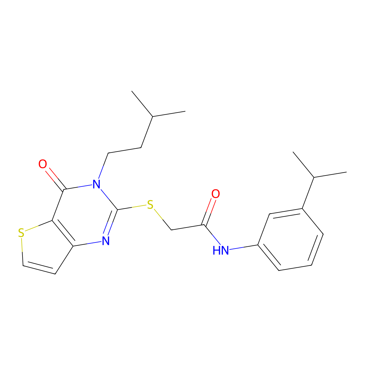 2-{[3-(3-methylbutyl)-4-oxo-3H,4H-thieno[3,2-d]pyrimidin-2-yl]sulfanyl}-N-[3-(propan-2-yl)phenyl]acetamide molecular structure, CAS 1252907-12-2