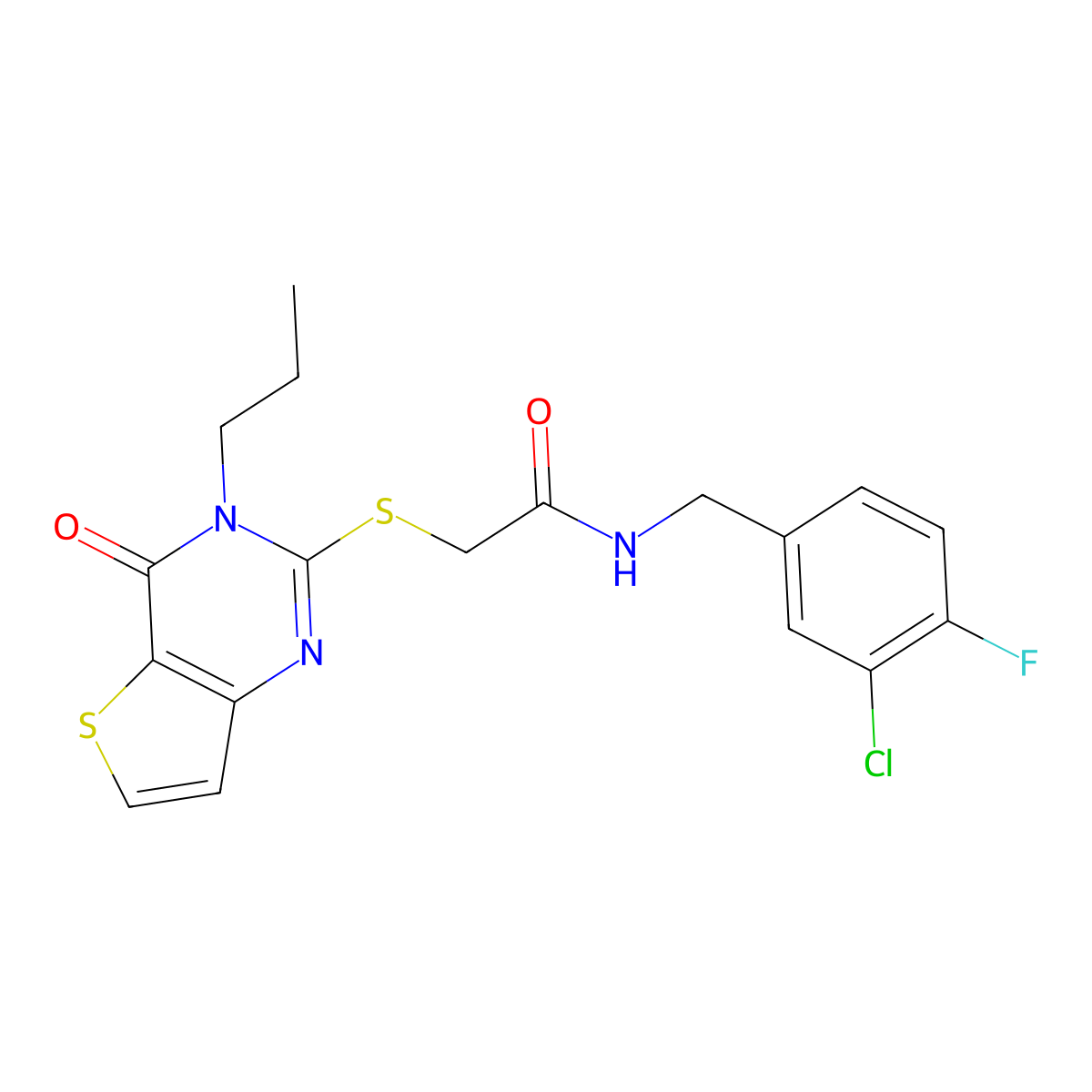 N-(3-chloro-4-fluorobenzyl)-2-[(4-oxo-3-propyl-3,4-dihydrothieno[3,2-d]pyrimidin-2-yl)sulfanyl]acetamide molecular structure, CAS 1252907-87-1