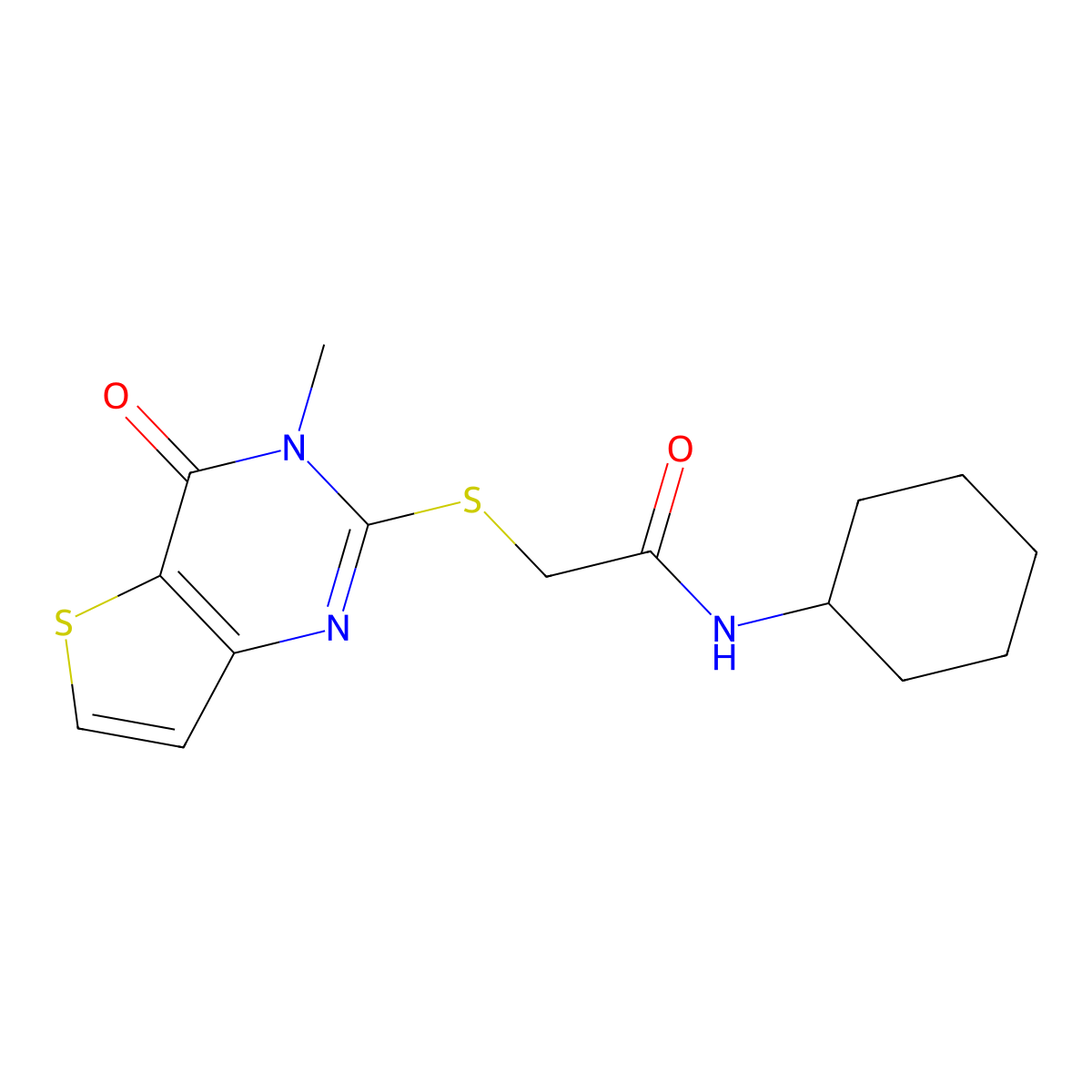 N-cyclohexyl-2-((3-methyl-4-oxo-3,4-dihydrothieno[3,2-d]pyrimidin-2-yl)thio)acetamide molecular structure, CAS 1252908-36-3