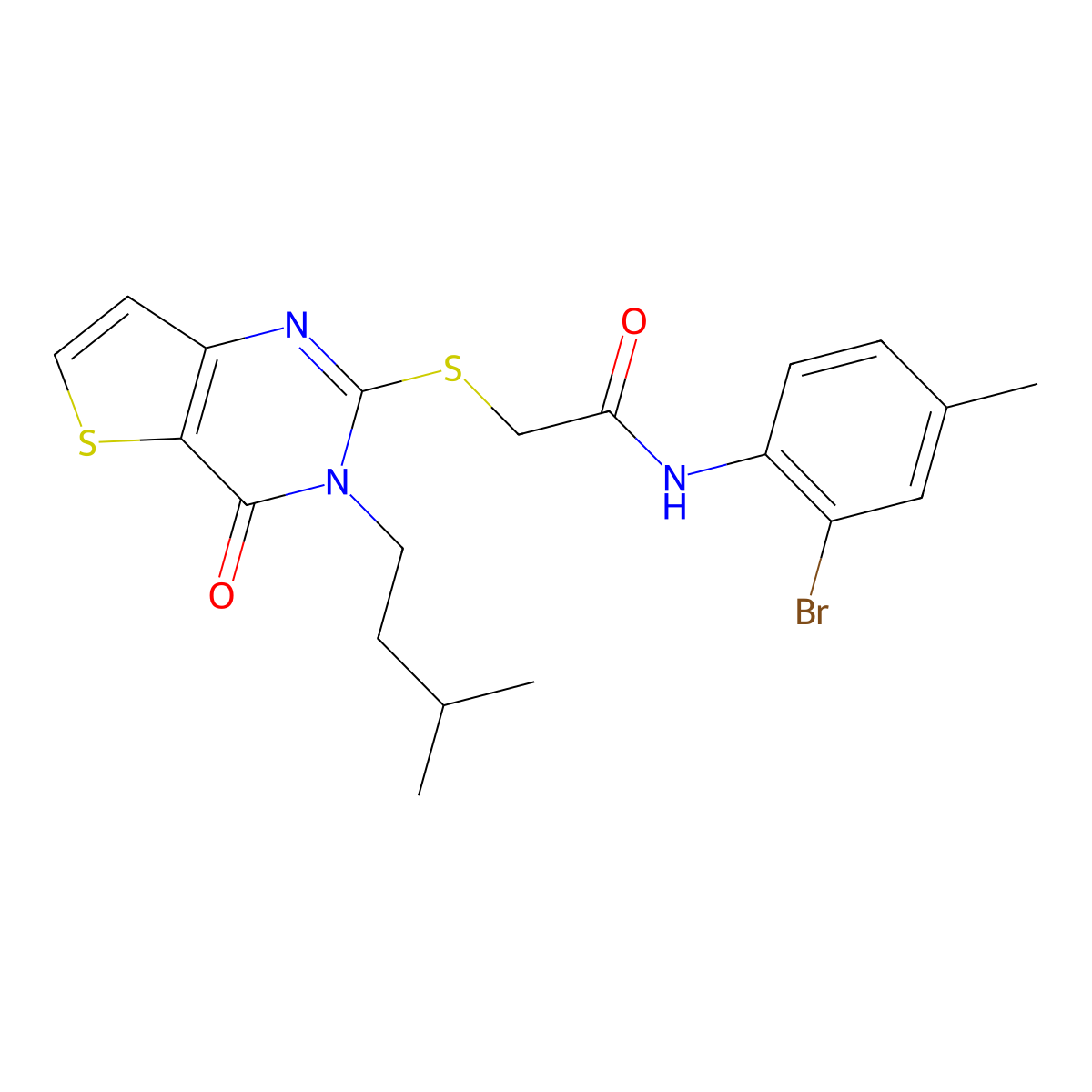N-(2-bromo-4-methylphenyl)-2-{[3-(3-methylbutyl)-4-oxo-3,4-dihydrothieno[3,2-d]pyrimidin-2-yl]sulfanyl}acetamide molecular structure, CAS 1252908-55-6