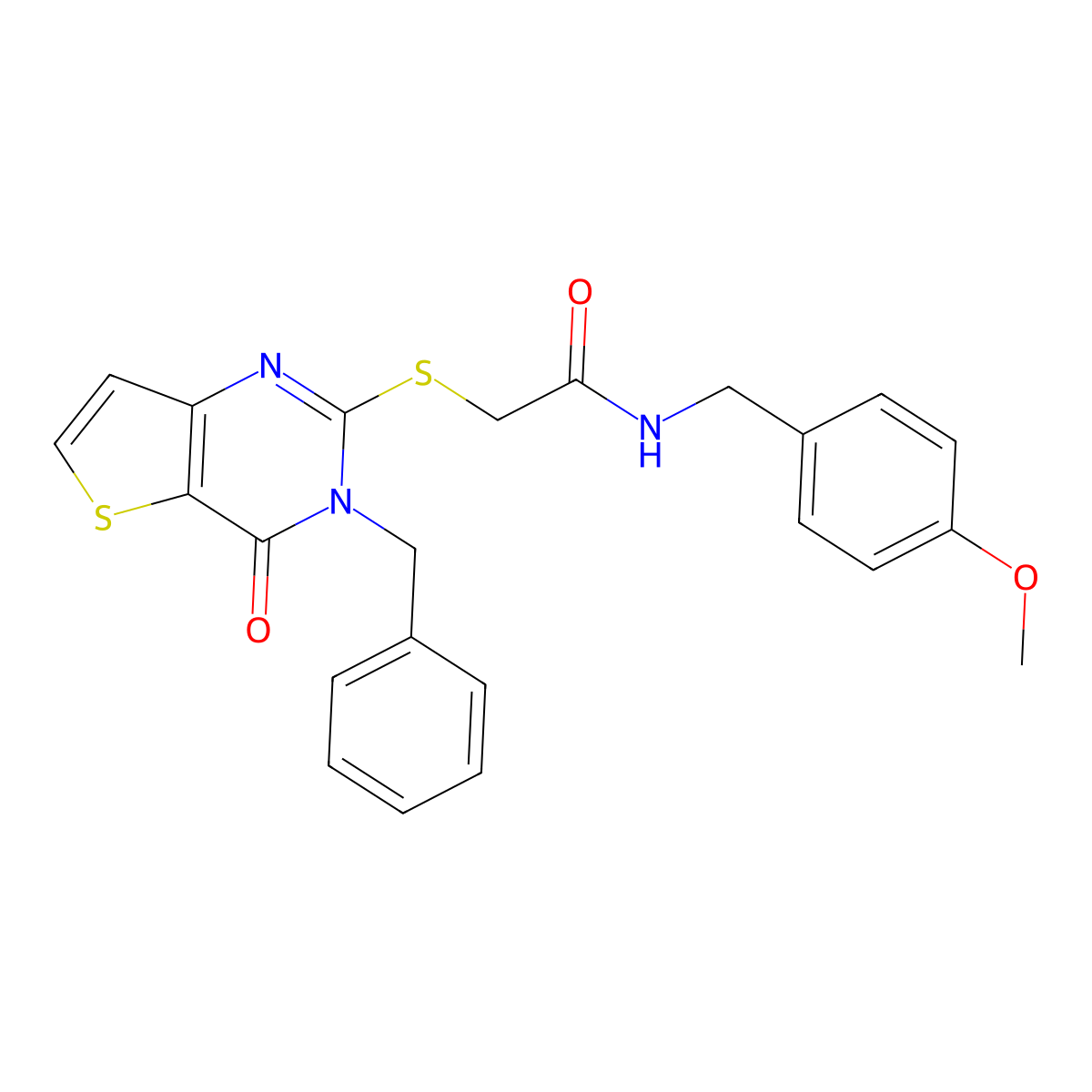 2-({3-benzyl-4-oxo-3H,4H-thieno[3,2-d]pyrimidin-2-yl}sulfanyl)-N-[(4-methoxyphenyl)methyl]acetamide molecular structure, CAS 1252908-59-0