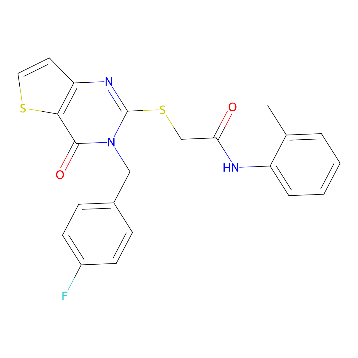 2-({3-[(4-fluorophenyl)methyl]-4-oxo-3H,4H-thieno[3,2-d]pyrimidin-2-yl}sulfanyl)-N-(2-methylphenyl)acetamide molecular structure, CAS 1252908-86-3