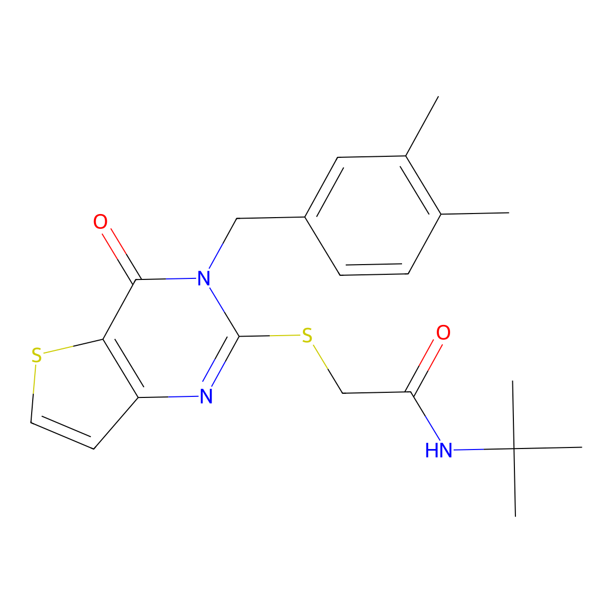 N-tert-butyl-2-{[3-(3,4-dimethylbenzyl)-4-oxo-3,4-dihydrothieno[3,2-d]pyrimidin-2-yl]sulfanyl}acetamide molecular structure, CAS 1252909-47-9