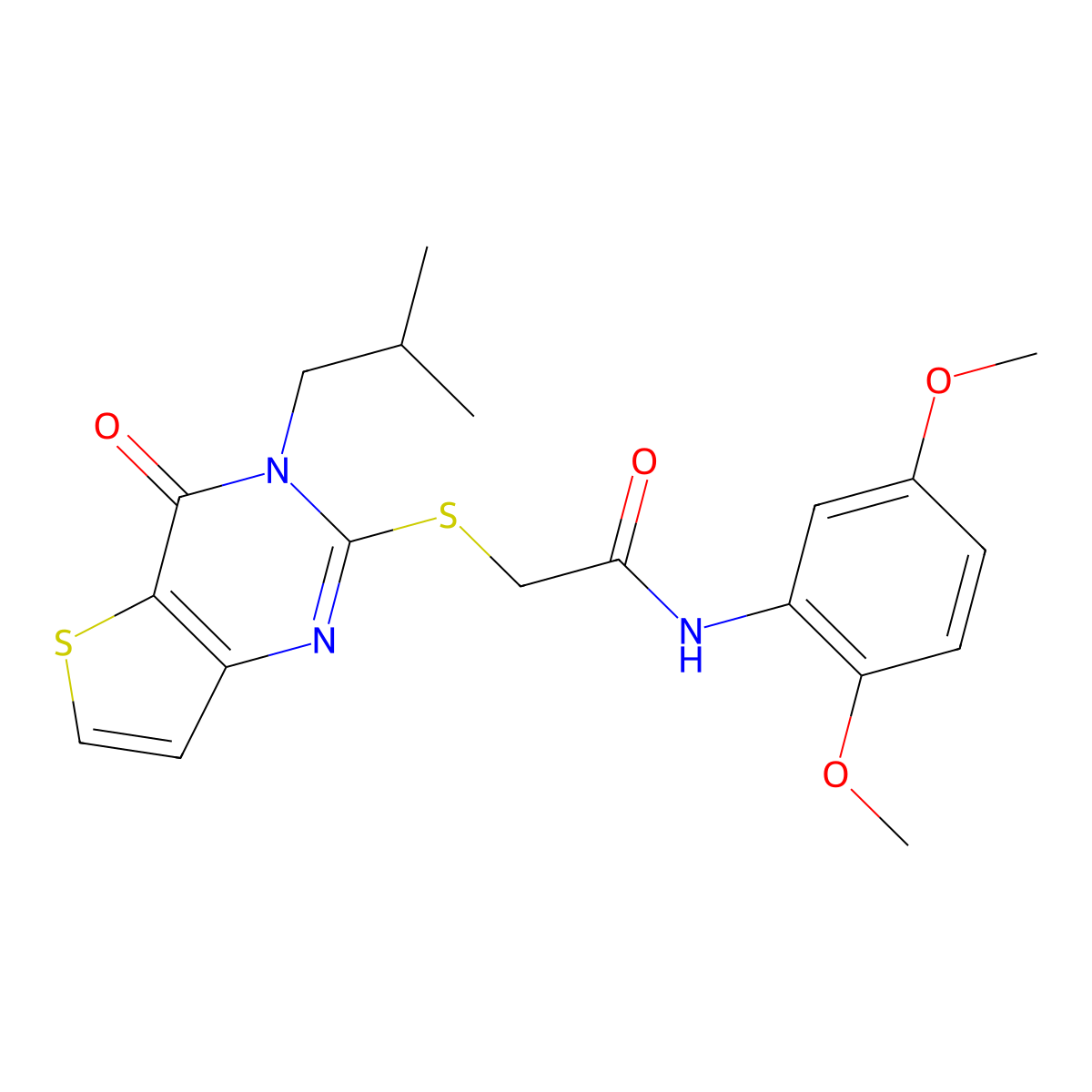 N-(2,5-dimethoxyphenyl)-2-{[3-(2-methylpropyl)-4-oxo-3,4-dihydrothieno[3,2-d]pyrimidin-2-yl]sulfanyl}acetamide molecular structure, CAS 1252909-61-7