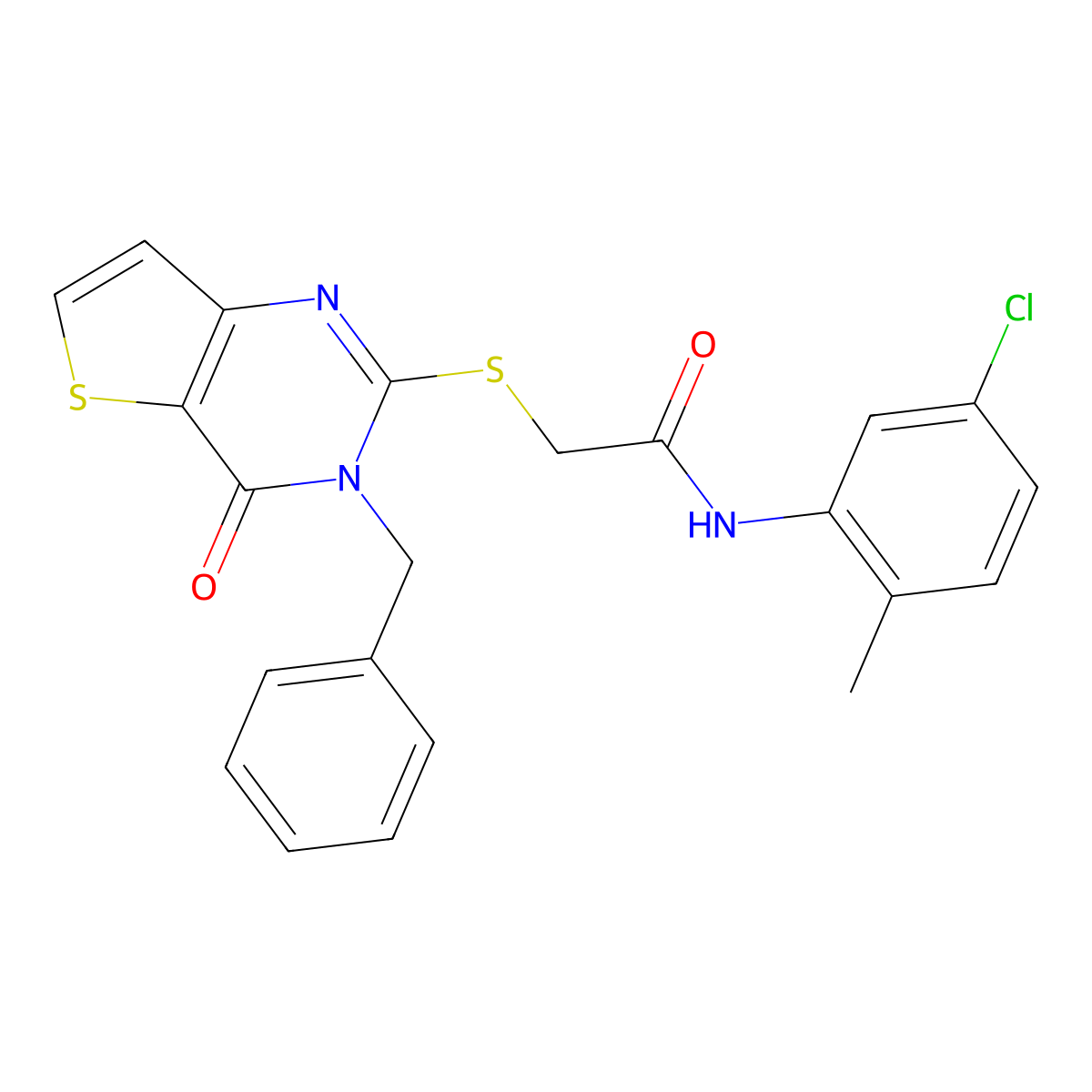 2-({3-benzyl-4-oxo-3H,4H-thieno[3,2-d]pyrimidin-2-yl}sulfanyl)-N-(5-chloro-2-methylphenyl)acetamide molecular structure, CAS 1252909-91-3