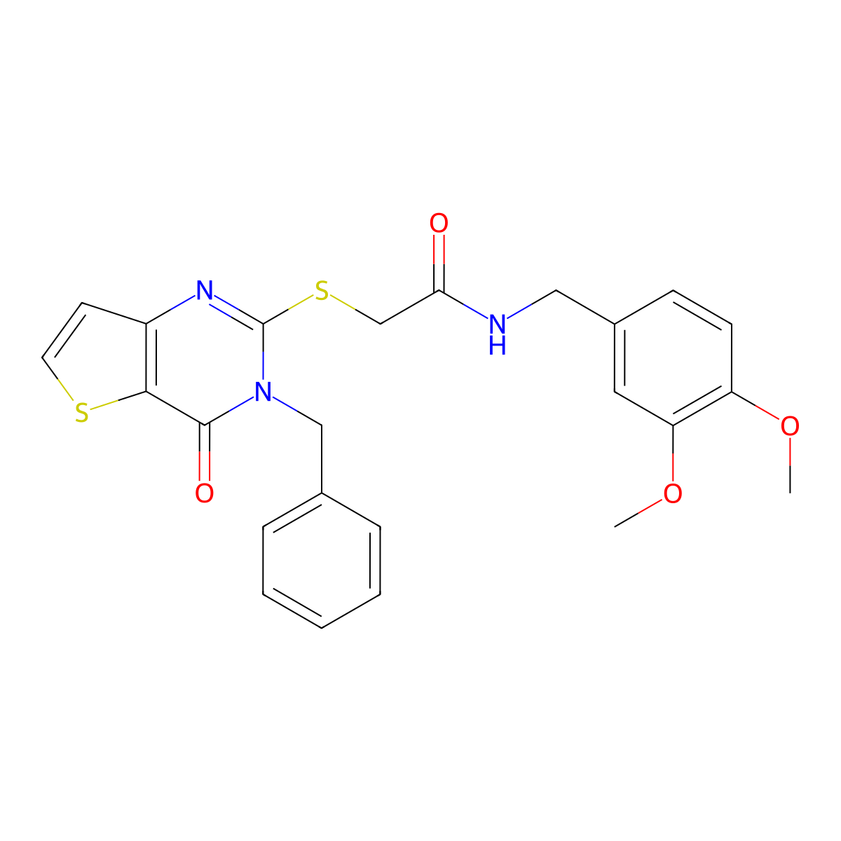 2-({3-benzyl-4-oxo-3H,4H-thieno[3,2-d]pyrimidin-2-yl}sulfanyl)-N-[(3,4-dimethoxyphenyl)methyl]acetamide molecular structure, CAS 1252910-18-1