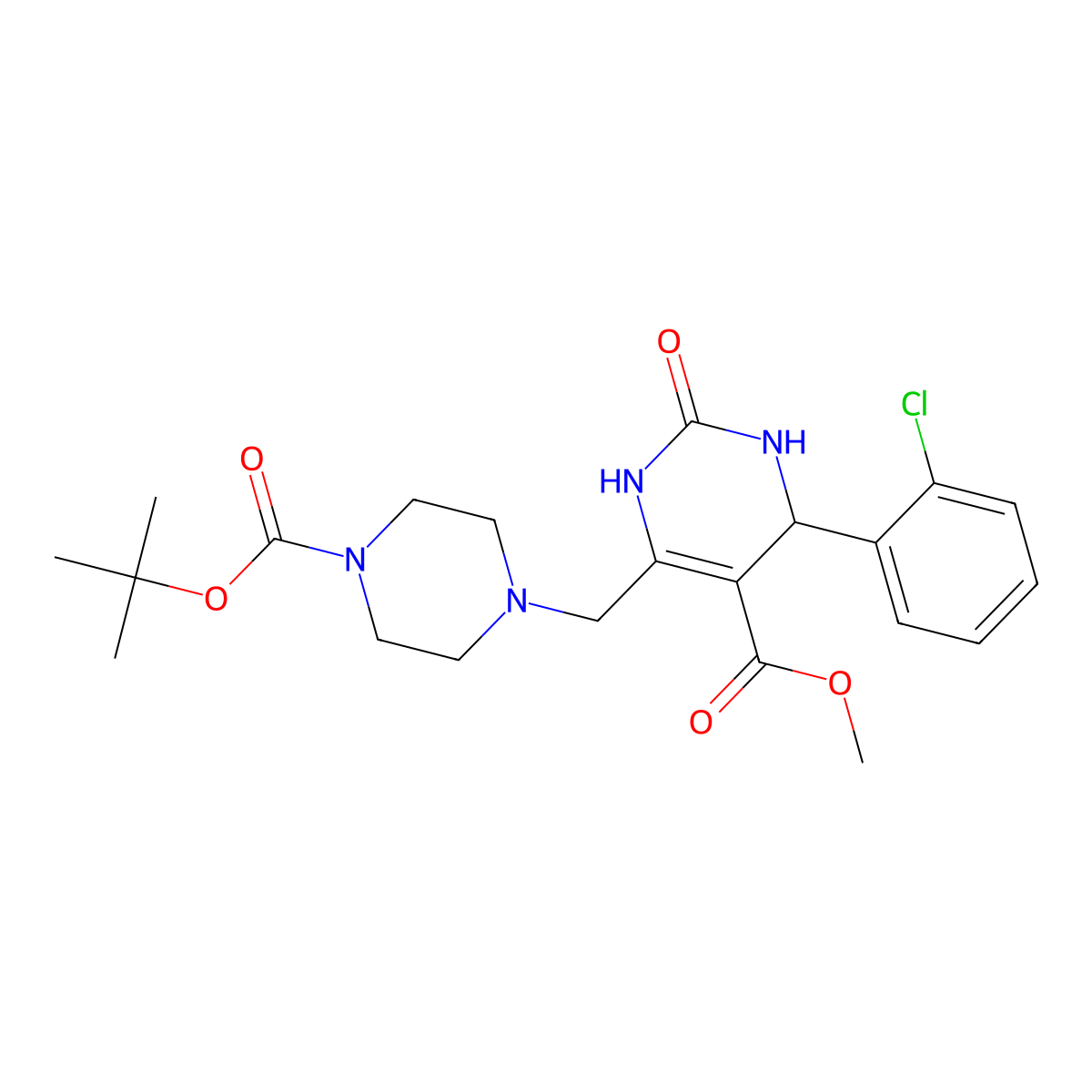 Methyl 6-({4-[(tert-butoxy)carbonyl]piperazin-1-yl}methyl)-4-(2-chlorophenyl)-2-oxo-1,2,3,4-tetrahydropyrimidine-5-carboxylate molecular structure, CAS 1252910-24-9