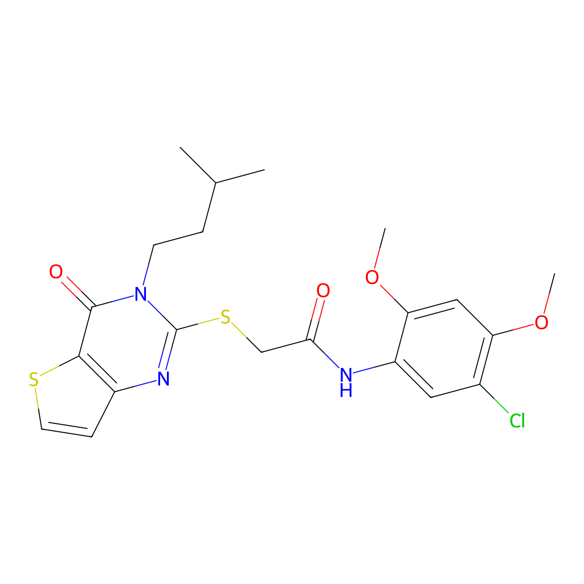 N-(5-chloro-2,4-dimethoxyphenyl)-2-{[3-(3-methylbutyl)-4-oxo-3,4-dihydrothieno[3,2-d]pyrimidin-2-yl]sulfanyl}acetamide molecular structure, CAS 1252910-31-8