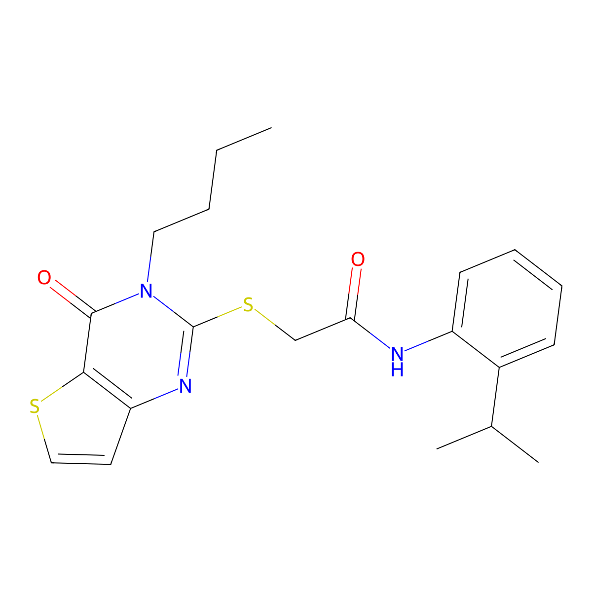 2-({3-butyl-4-oxo-3H,4H-thieno[3,2-d]pyrimidin-2-yl}sulfanyl)-N-[2-(propan-2-yl)phenyl]acetamide molecular structure, CAS 1252910-68-1