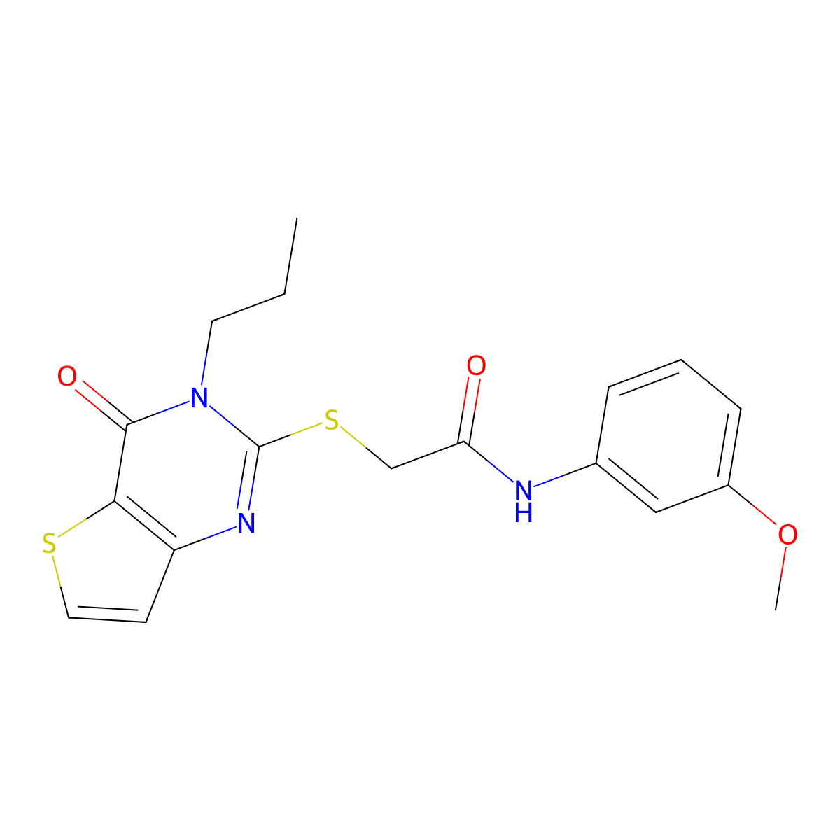 N-(3-methoxyphenyl)-2-({4-oxo-3-propyl-3H,4H-thieno[3,2-d]pyrimidin-2-yl}sulfanyl)acetamide molecular structure, CAS 1252910-80-7