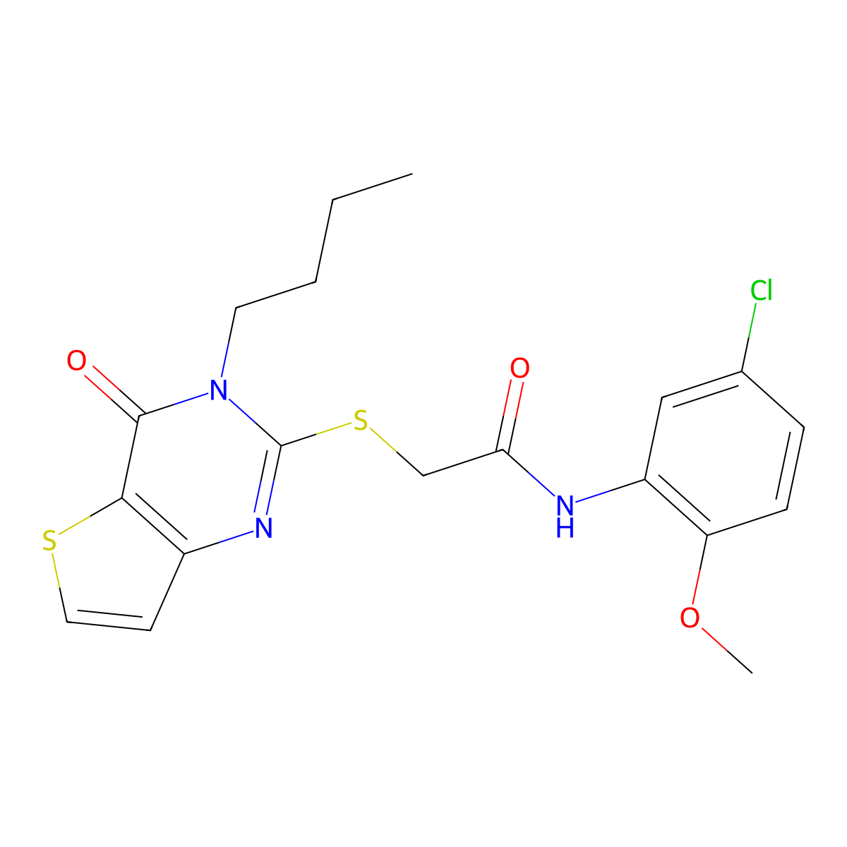2-({3-butyl-4-oxo-3H,4H-thieno[3,2-d]pyrimidin-2-yl}sulfanyl)-N-(5-chloro-2-methoxyphenyl)acetamide molecular structure, CAS 1252910-85-2