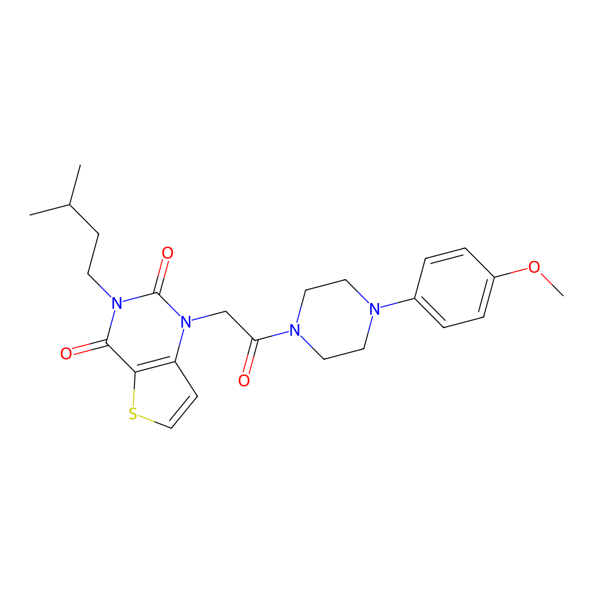 1-{2-[4-(4-methoxyphenyl)piperazin-1-yl]-2-oxoethyl}-3-(3-methylbutyl)-1H,2H,3H,4H-thieno[3,2-d]pyrimidine-2,4-dione molecular structure, CAS 1252910-92-1