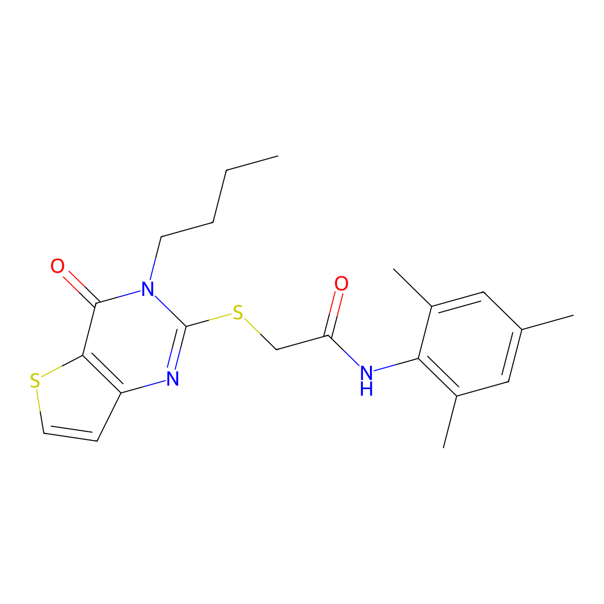 2-[(3-butyl-4-oxo-3,4-dihydrothieno[3,2-d]pyrimidin-2-yl)sulfanyl]-N-(2,4,6-trimethylphenyl)acetamide molecular structure, CAS 1252911-32-2