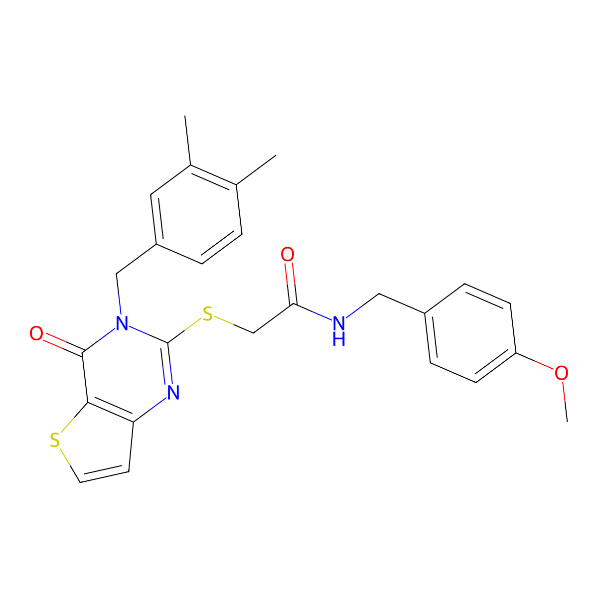 2-{[3-(3,4-dimethylbenzyl)-4-oxo-3,4-dihydrothieno[3,2-d]pyrimidin-2-yl]sulfanyl}-N-(4-methoxybenzyl)acetamide molecular structure, CAS 1252911-42-4