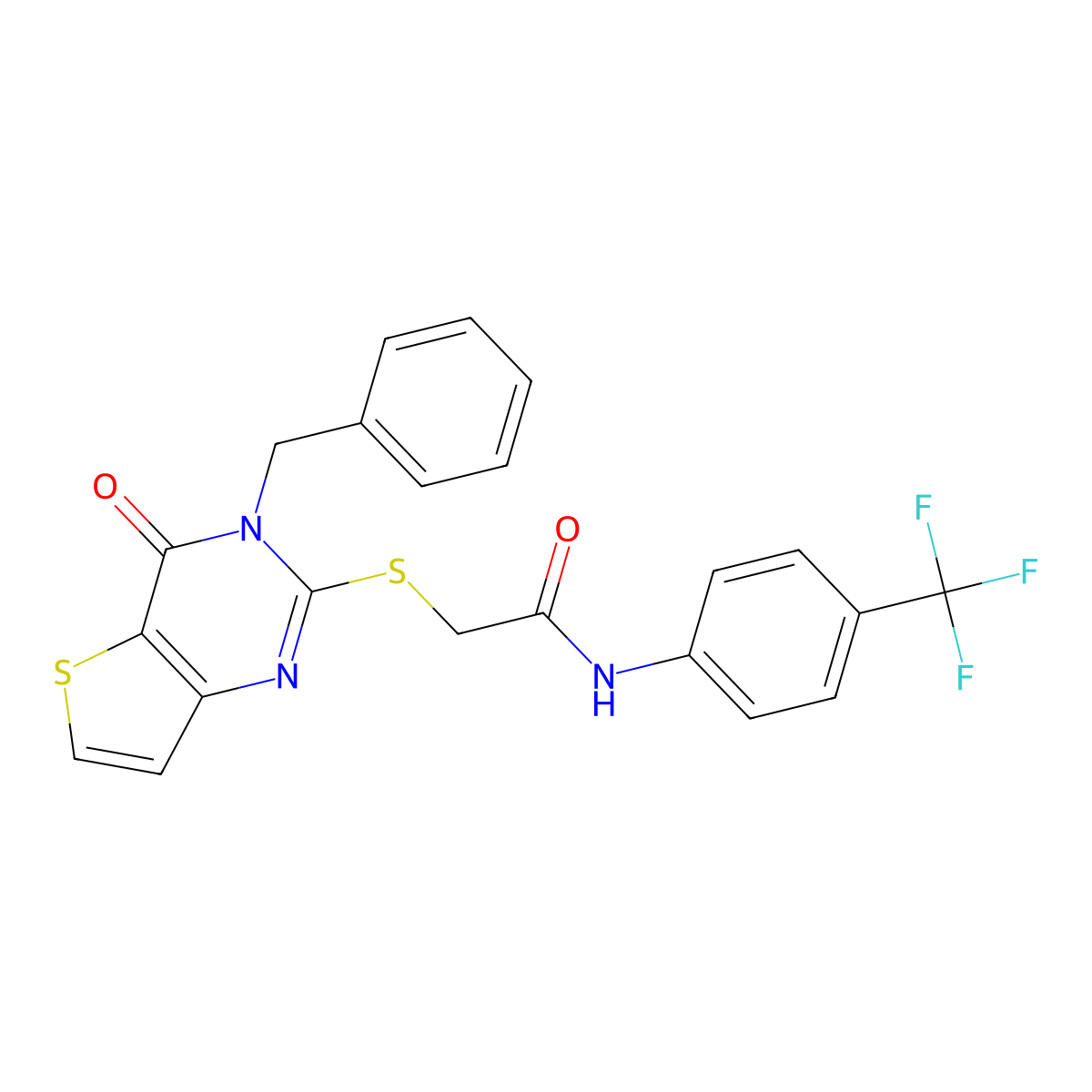 2-({3-benzyl-4-oxo-3H,4H-thieno[3,2-d]pyrimidin-2-yl}sulfanyl)-N-[4-(trifluoromethyl)phenyl]acetamide molecular structure, CAS 1252911-46-8