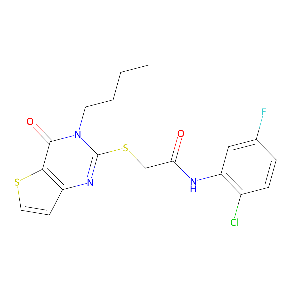 2-({3-butyl-4-oxo-3H,4H-thieno[3,2-d]pyrimidin-2-yl}sulfanyl)-N-(2-chloro-5-fluorophenyl)acetamide molecular structure, CAS 1252911-66-2