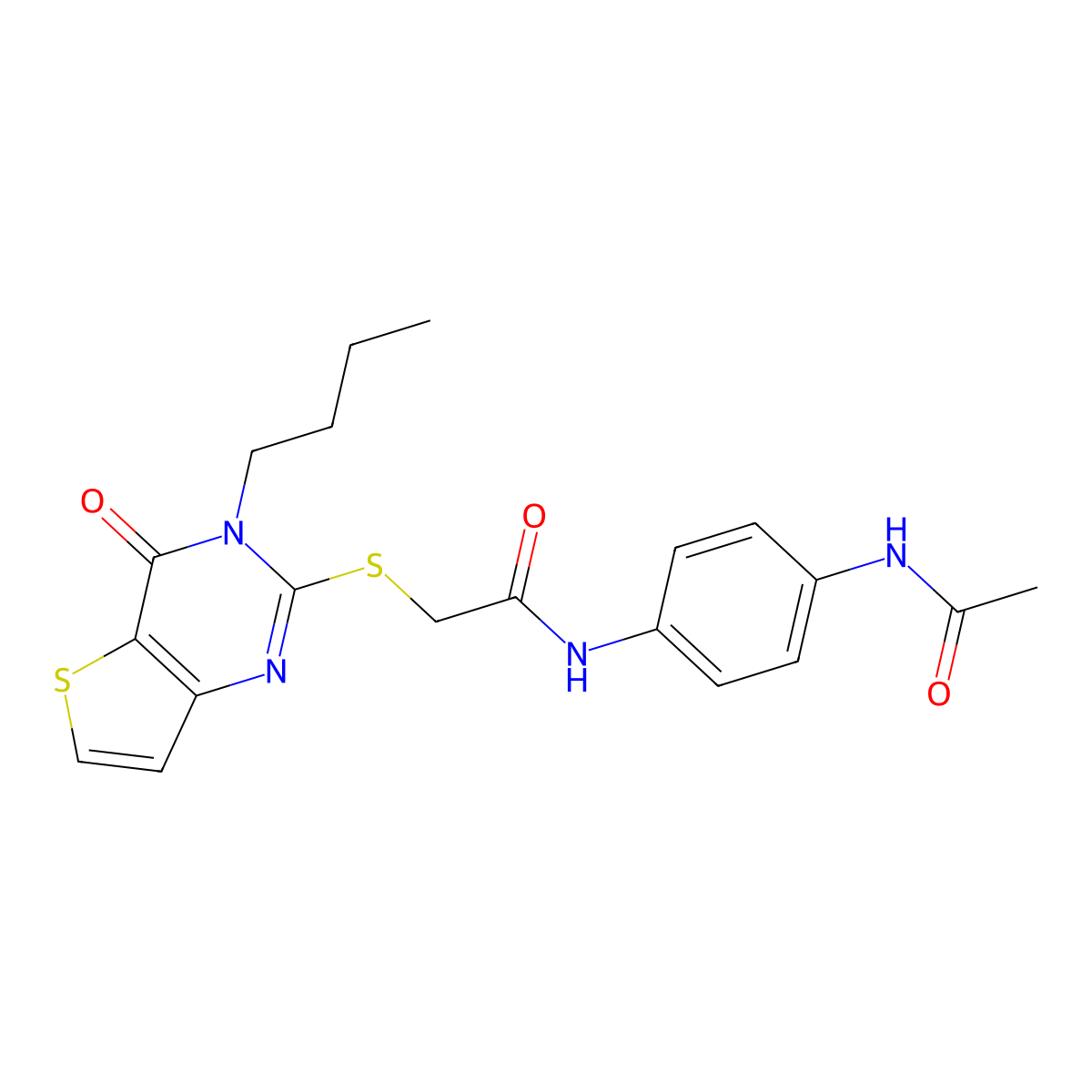 2-({3-butyl-4-oxo-3H,4H-thieno[3,2-d]pyrimidin-2-yl}sulfanyl)-N-(4-acetamidophenyl)acetamide molecular structure, CAS 1252911-69-5