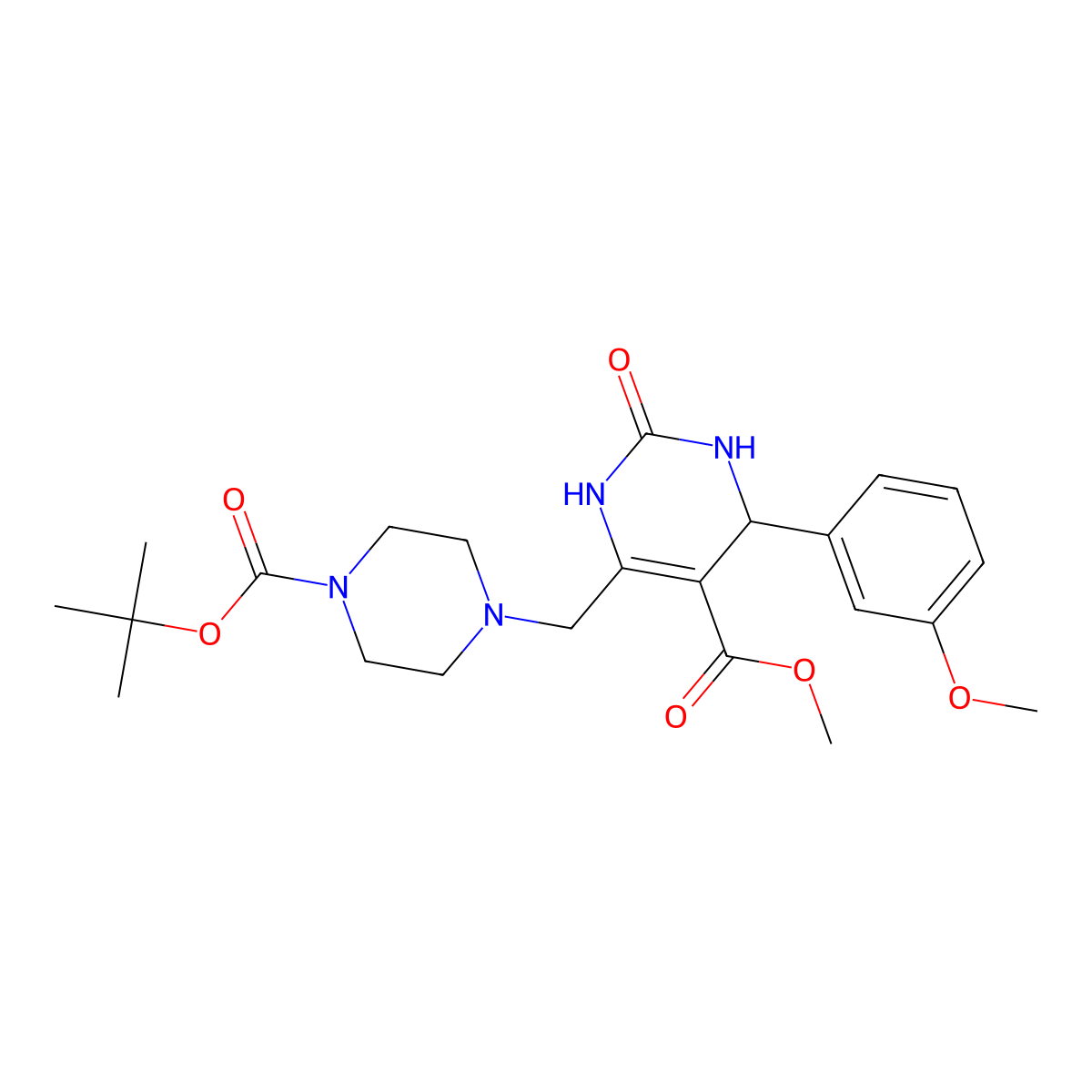 Methyl 6-({4-[(tert-butoxy)carbonyl]piperazin-1-yl}methyl)-4-(3-methoxyphenyl)-2-oxo-1,2,3,4-tetrahydropyrimidine-5-carboxylate molecular structure, CAS 1252911-79-7