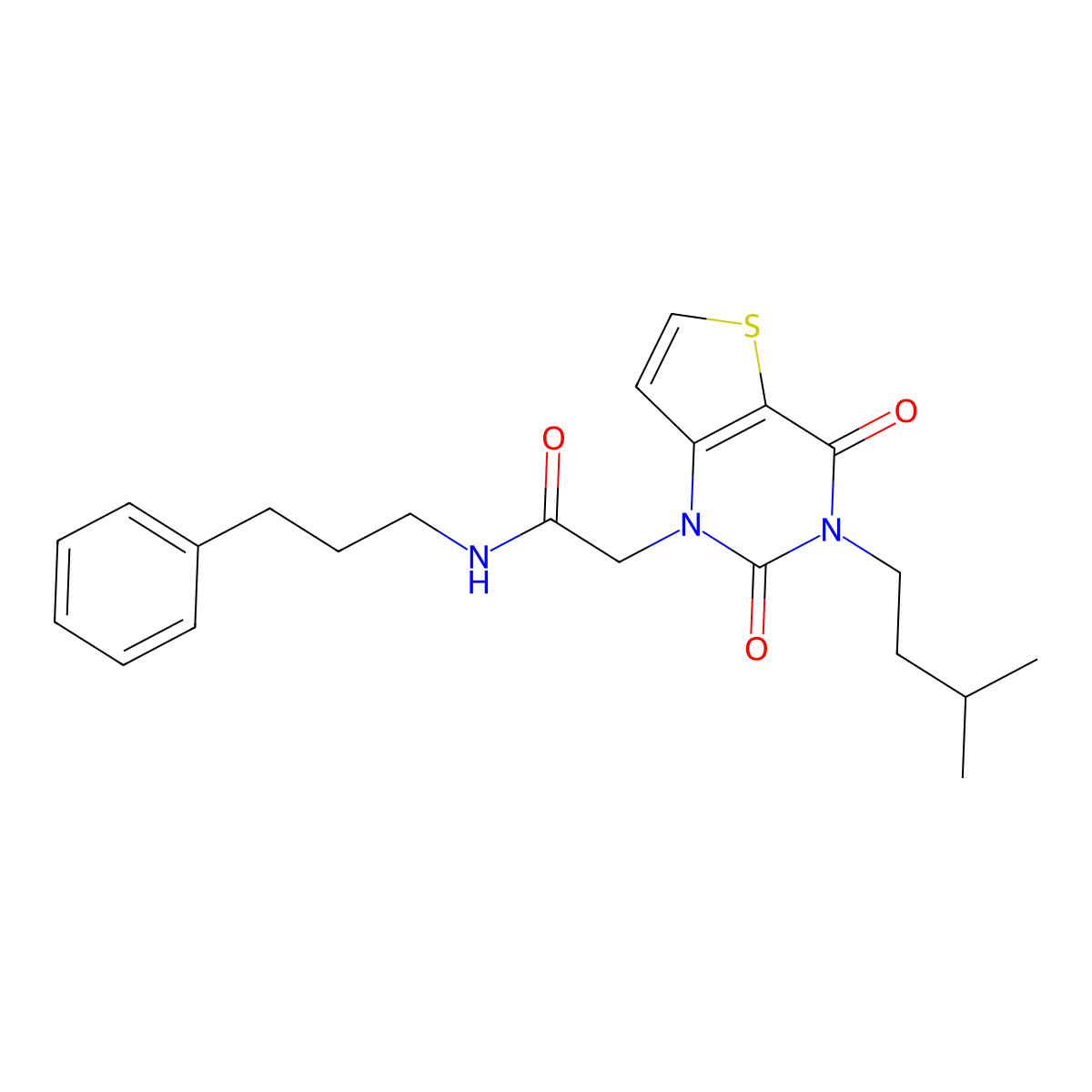 2-[3-(3-methylbutyl)-2,4-dioxo-1H,2H,3H,4H-thieno[3,2-d]pyrimidin-1-yl]-N-(3-phenylpropyl)acetamide molecular structure, CAS 1252912-30-3